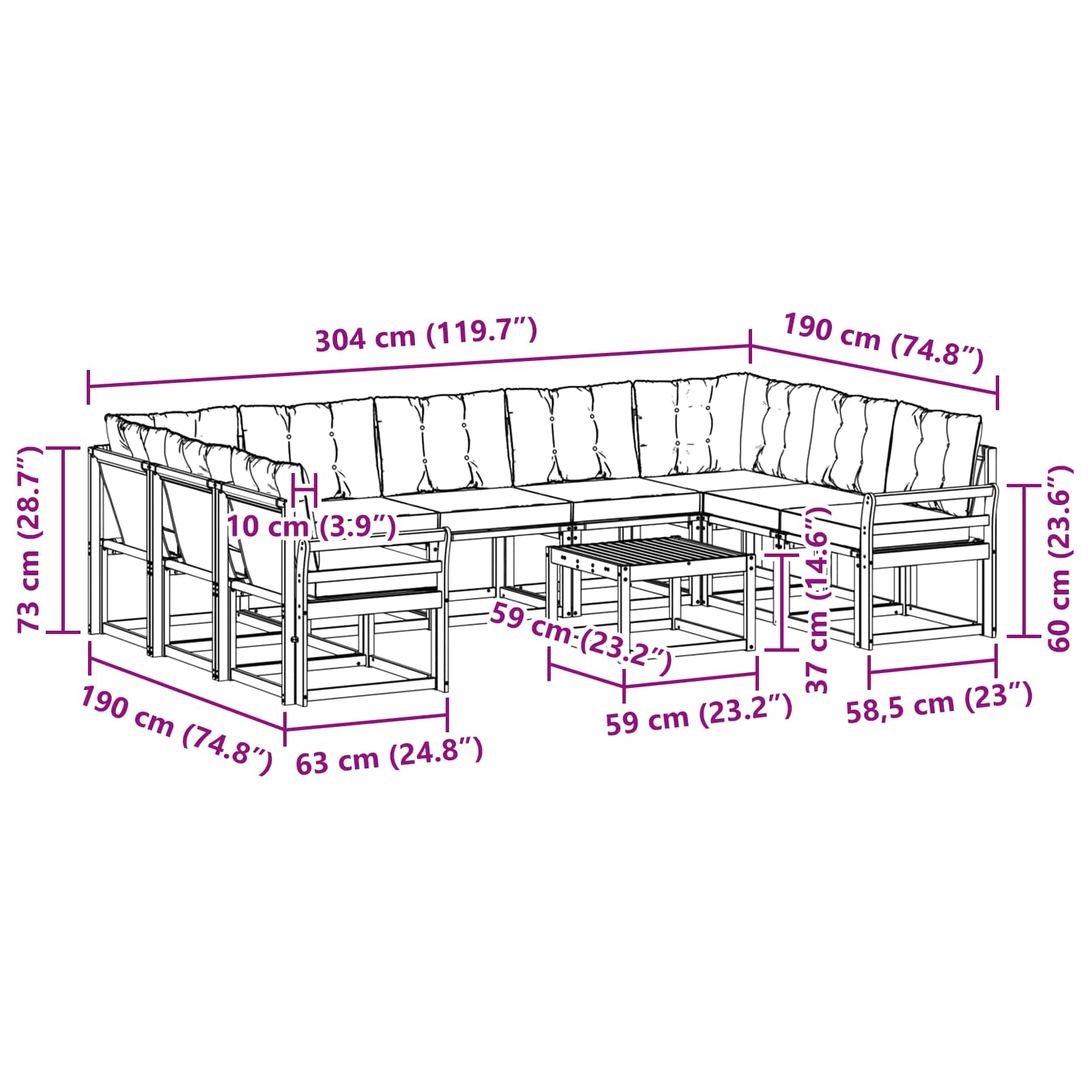 Outdoor-Sofagarnitur 10 stk. Natur und Creme