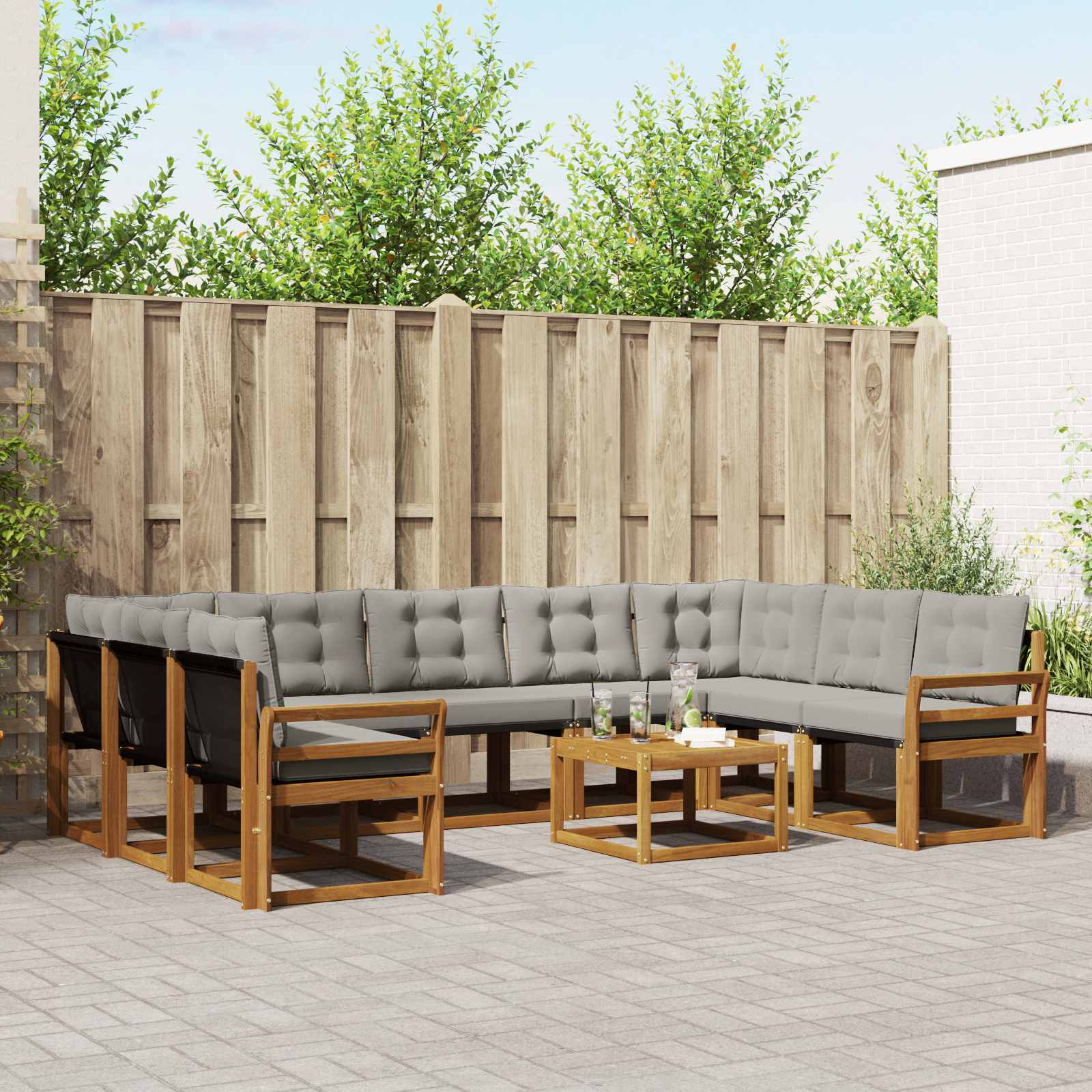Outdoor-Sofagarnitur mit Kissen 10 pcs Natürlich und Hellgrau