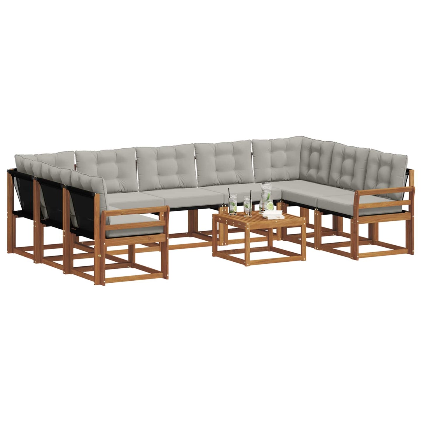 Outdoor-Sofagarnitur mit Kissen 10 pcs Natürlich und Hellgrau