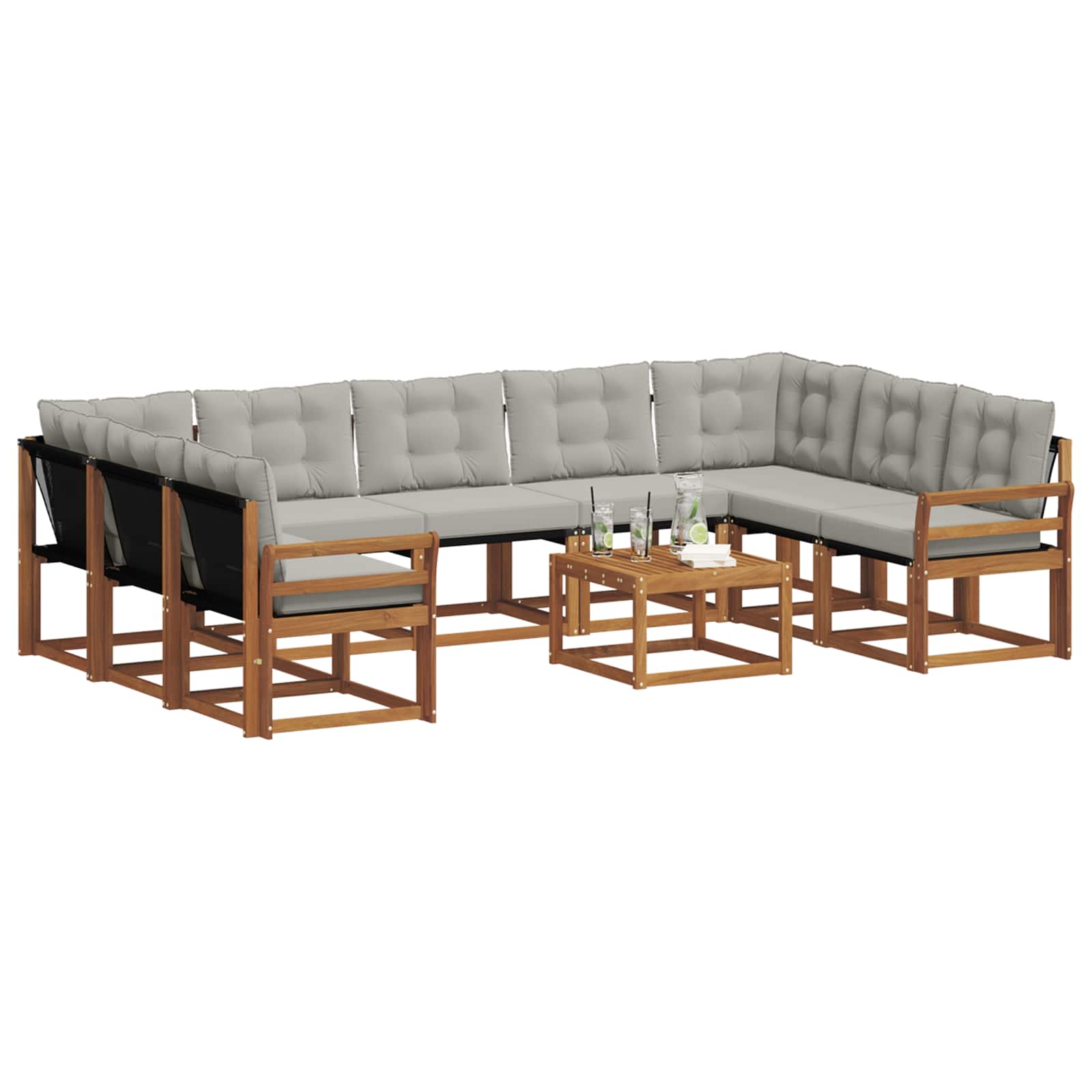 Outdoor-Sofagarnitur mit Kissen 10 pcs Natürlich und Hellgrau
