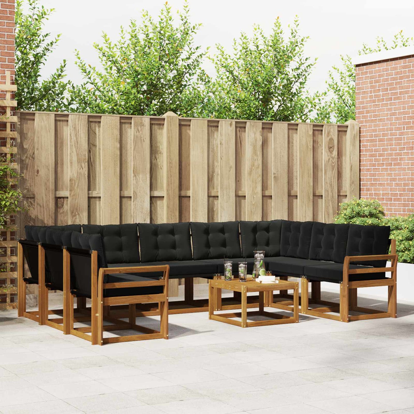 Outdoor-Sofagarnitur 10 stk. Natürlich und Schwarz