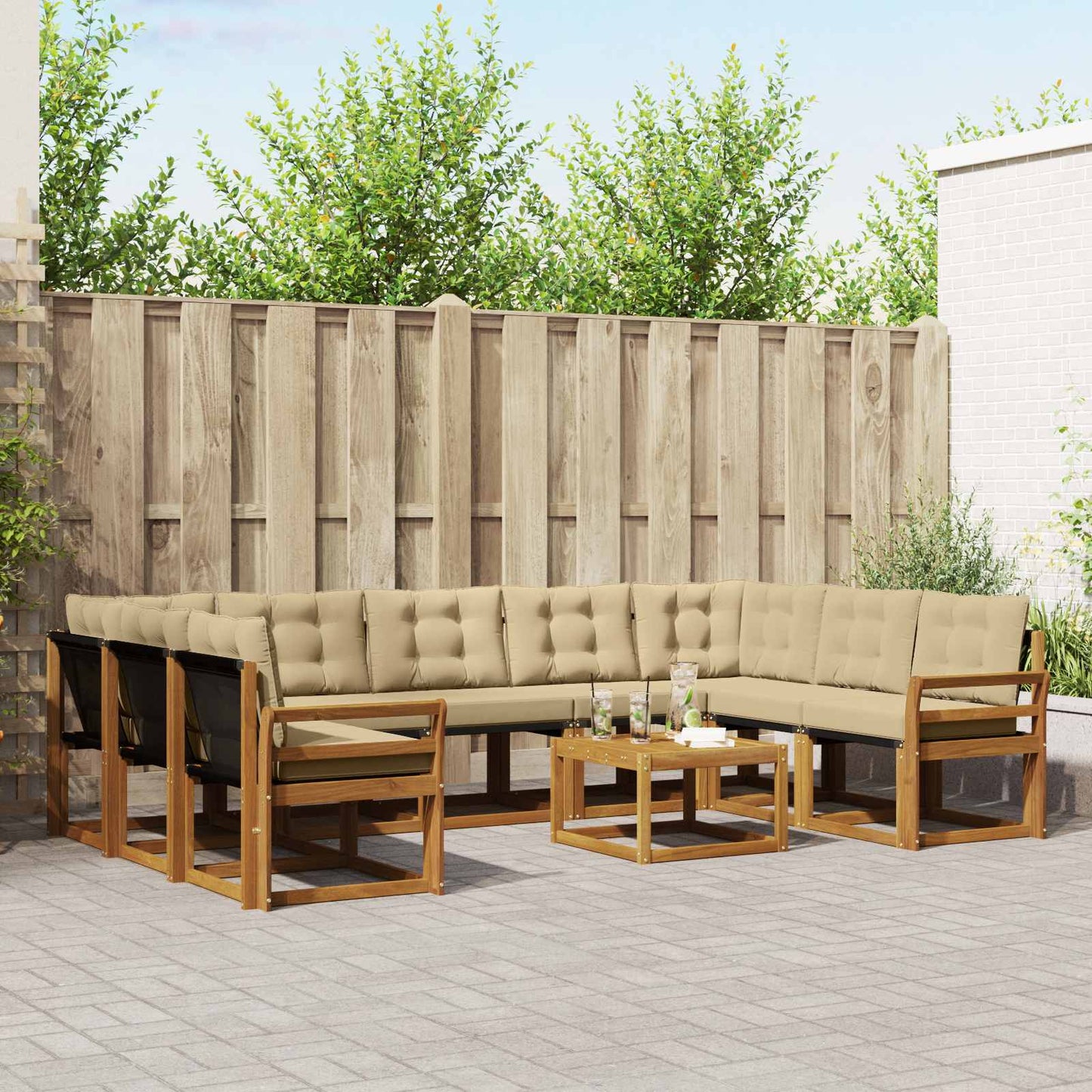 Outdoor-Sofagarnitur 10 stk. Natur und Beige
