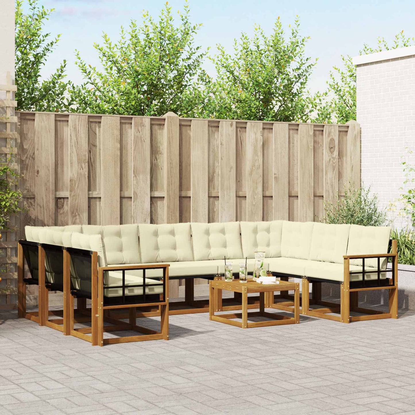Outdoor-Sofagarnitur 10 stk. Natur und Creme