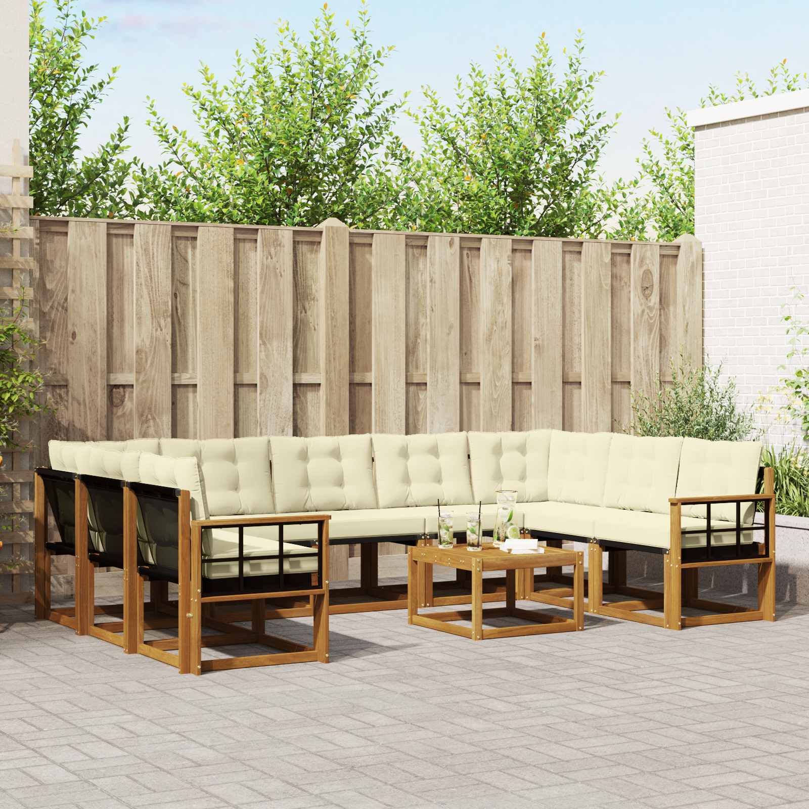 Outdoor-Sofagarnitur 10 stk. Natur und Creme