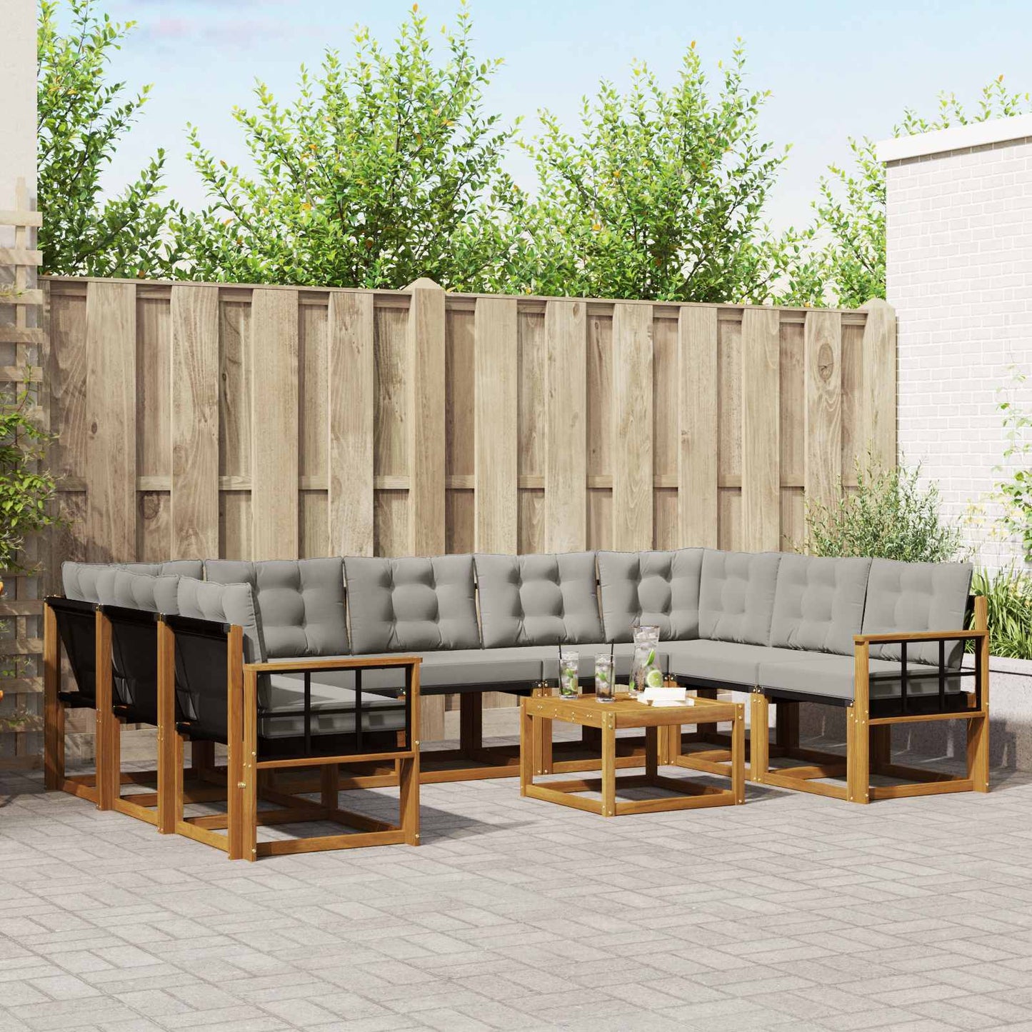 Outdoor-Sofagarnitur mit Kissen 10 pcs Natürlich und Hellgrau