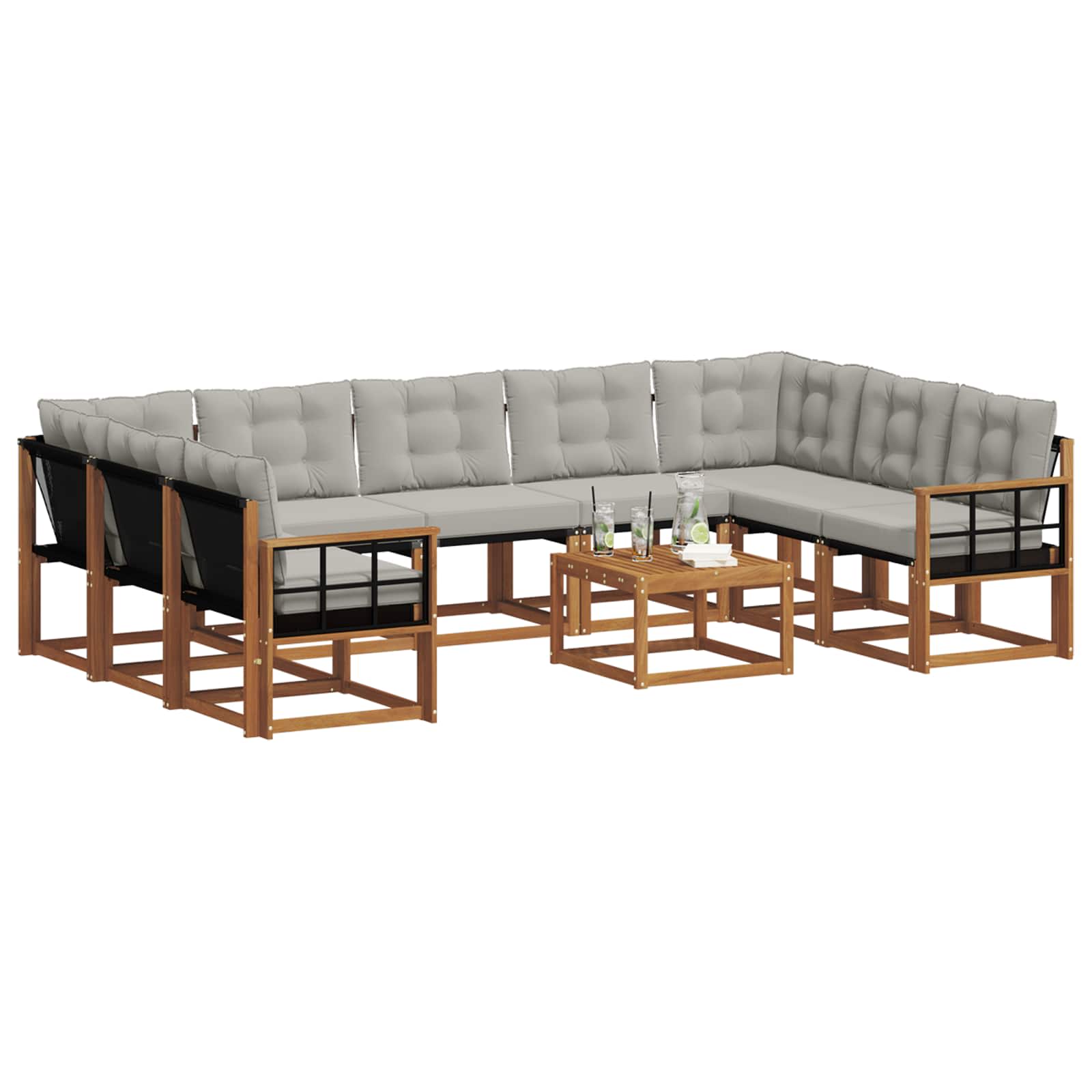 Outdoor-Sofagarnitur mit Kissen 10 pcs Natürlich und Hellgrau