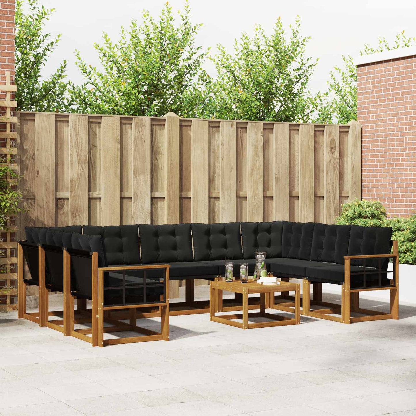 Outdoor-Sofagarnitur 10 stk. Natürlich und Schwarz