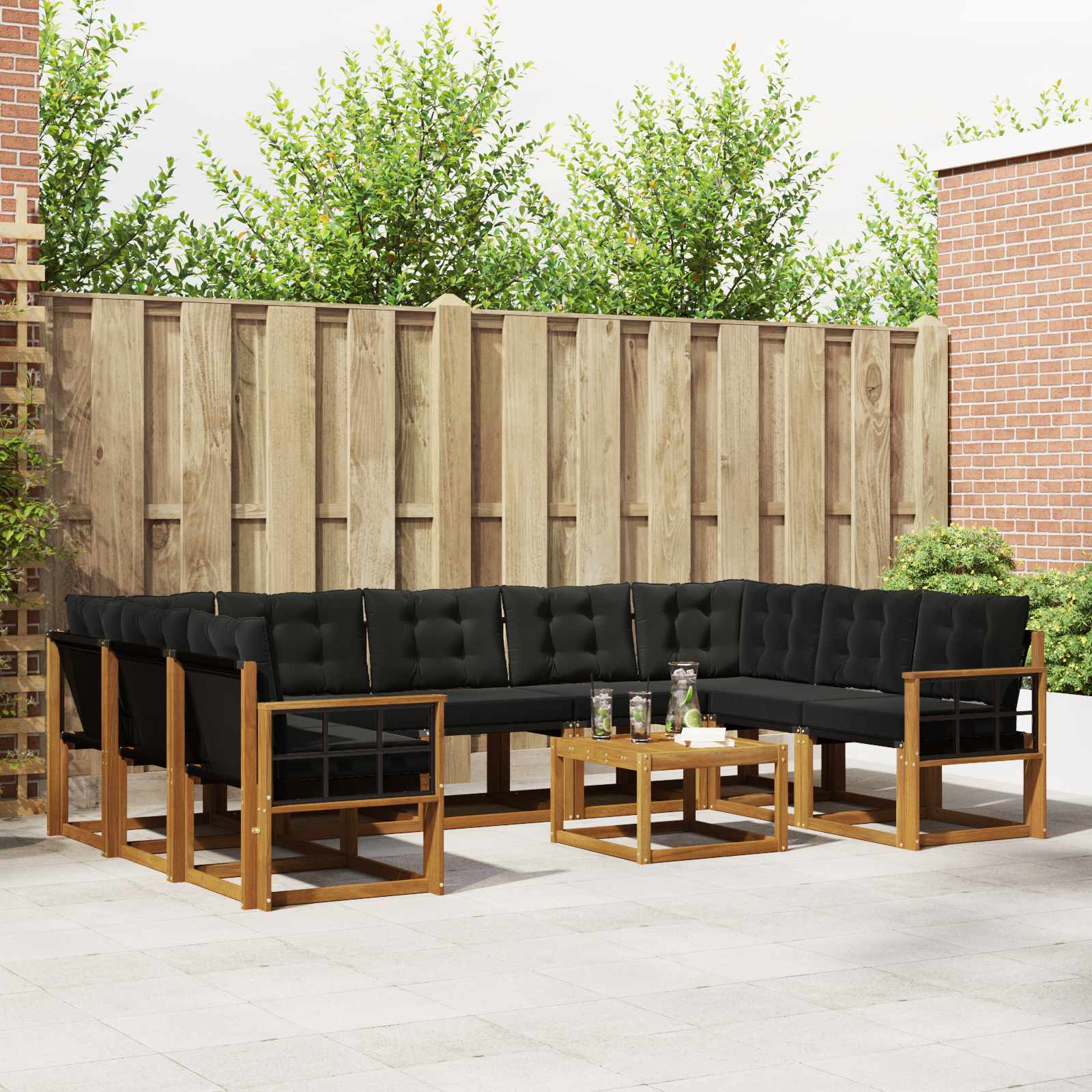Outdoor-Sofagarnitur 10 stk. Natürlich und Schwarz