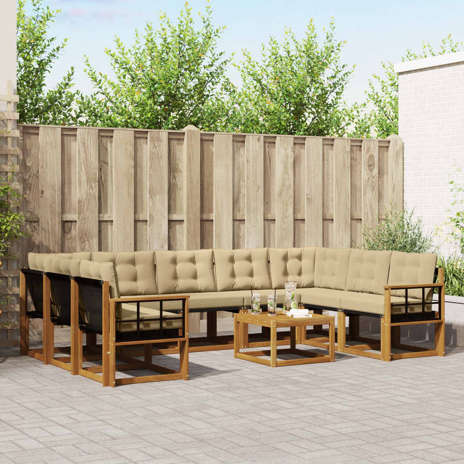 Outdoor-Sofagarnitur 10 stk. Natur und Beige