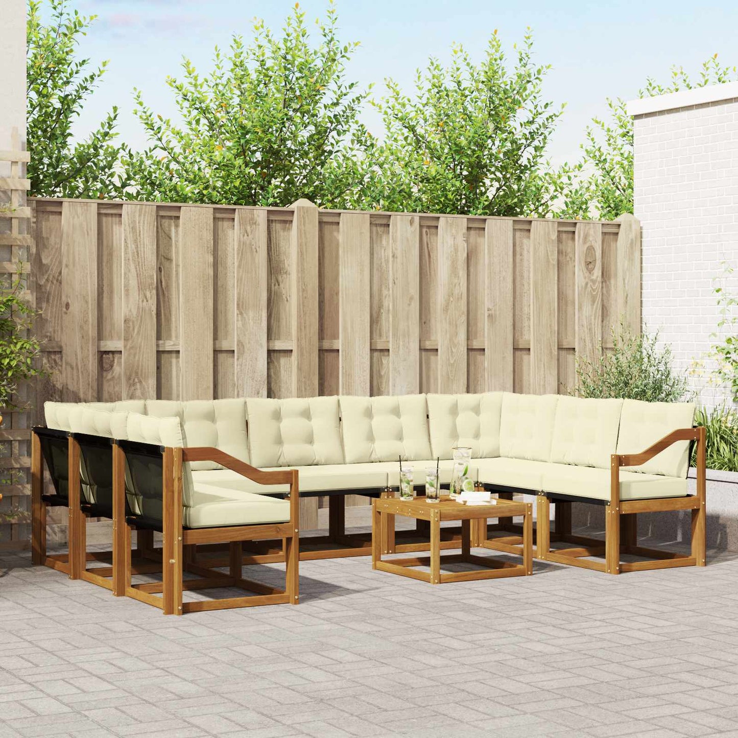 Outdoor-Sofagarnitur 10 stk. Natur und Creme