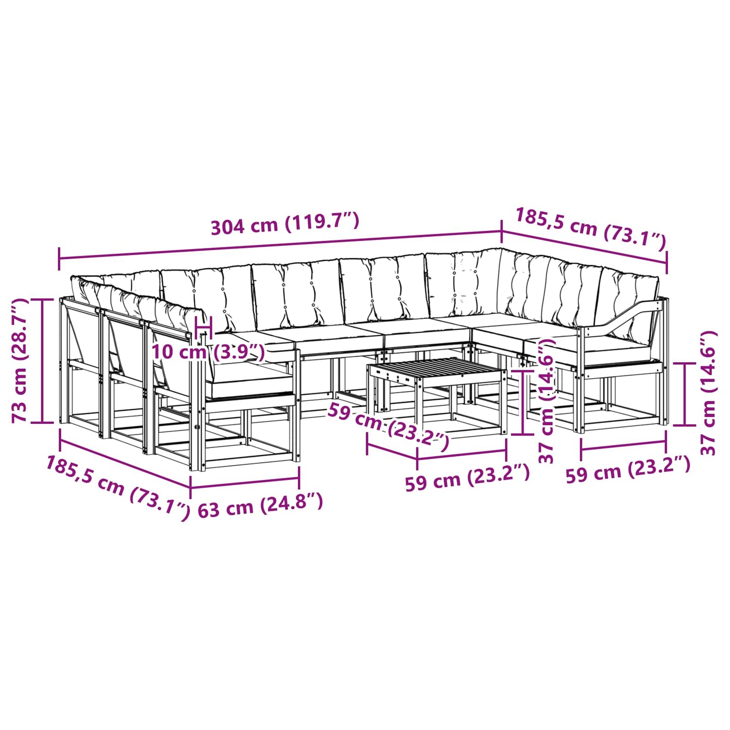 Outdoor-Sofagarnitur 10 stk. Natur und Creme
