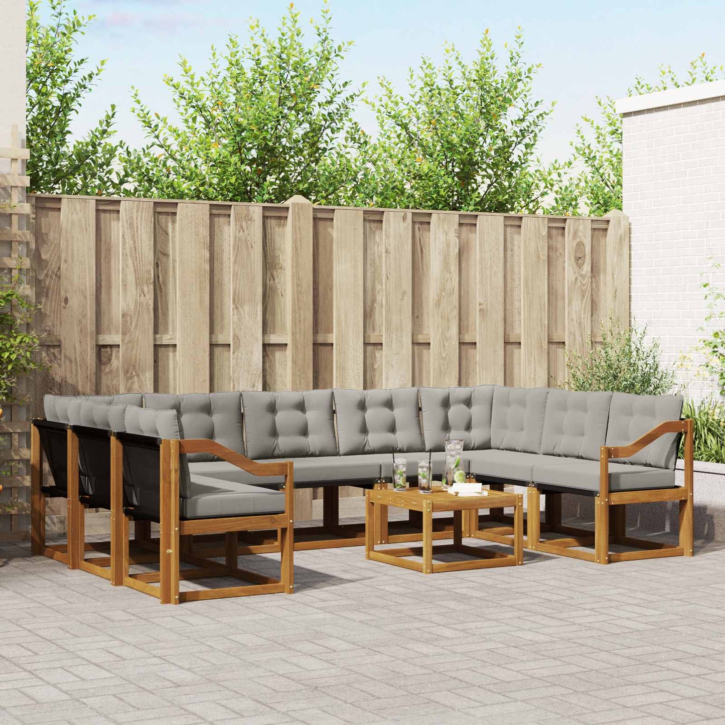 Outdoor-Sofagarnitur mit Kissen 10 pcs Natürlich und Hellgrau