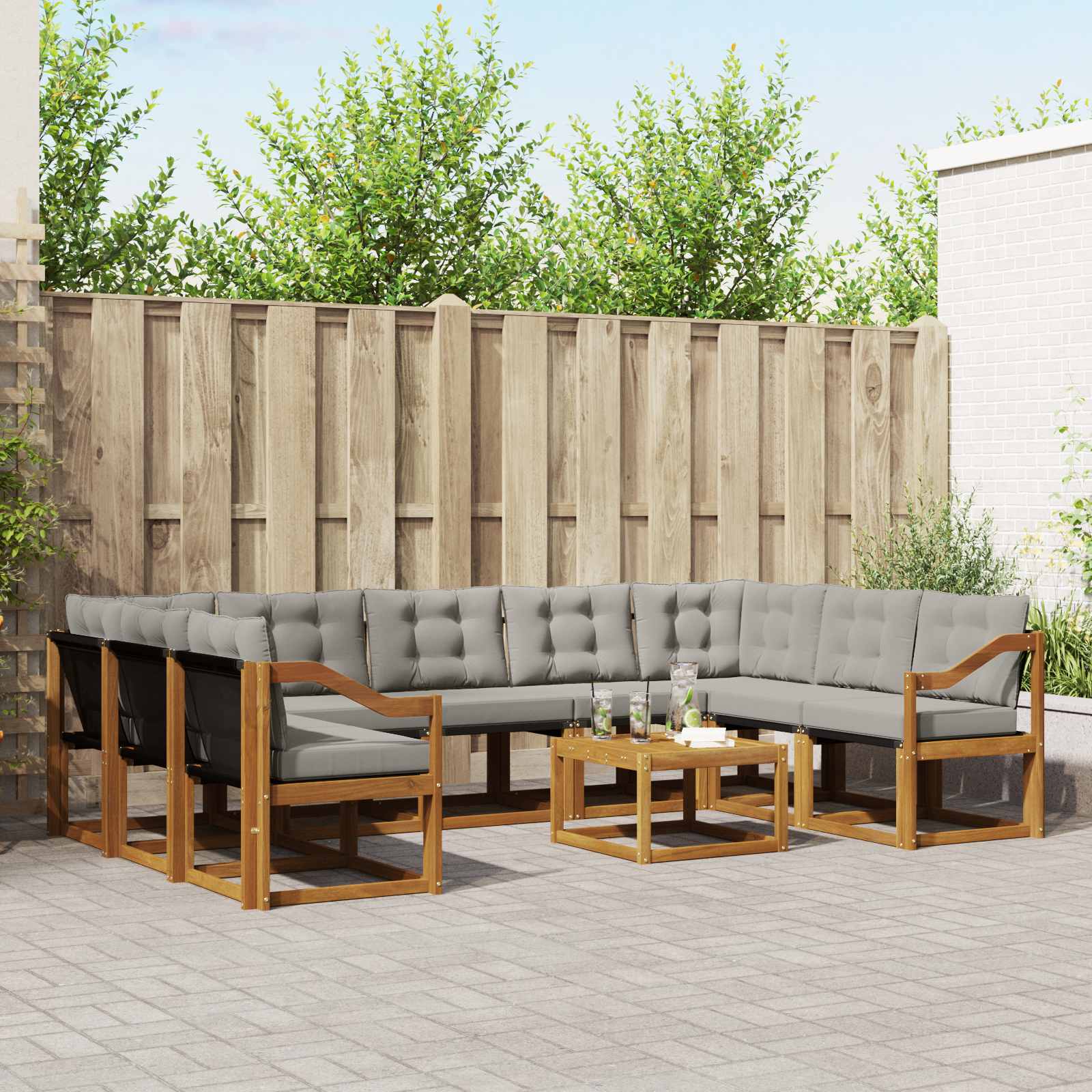 Outdoor-Sofagarnitur mit Kissen 10 pcs Natürlich und Hellgrau