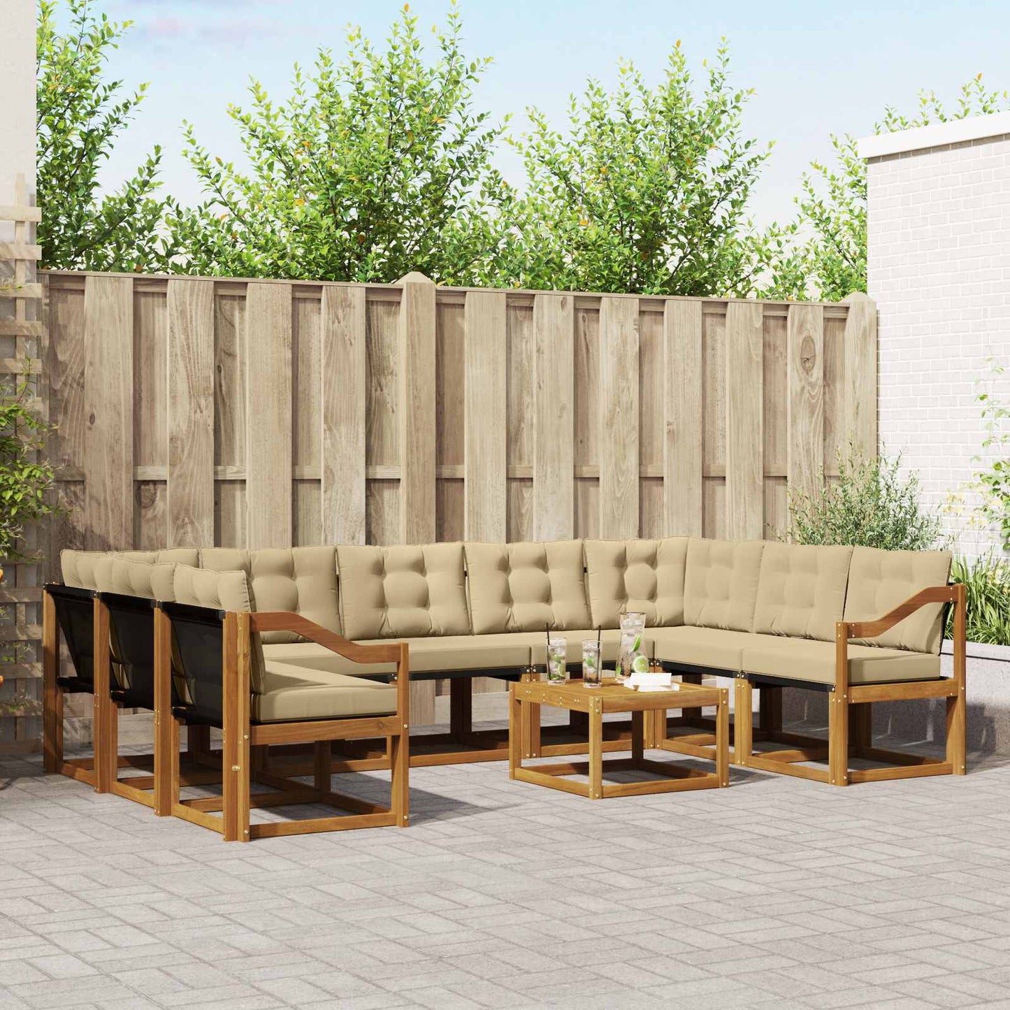 Outdoor-Sofagarnitur 10 stk. Natur und Beige