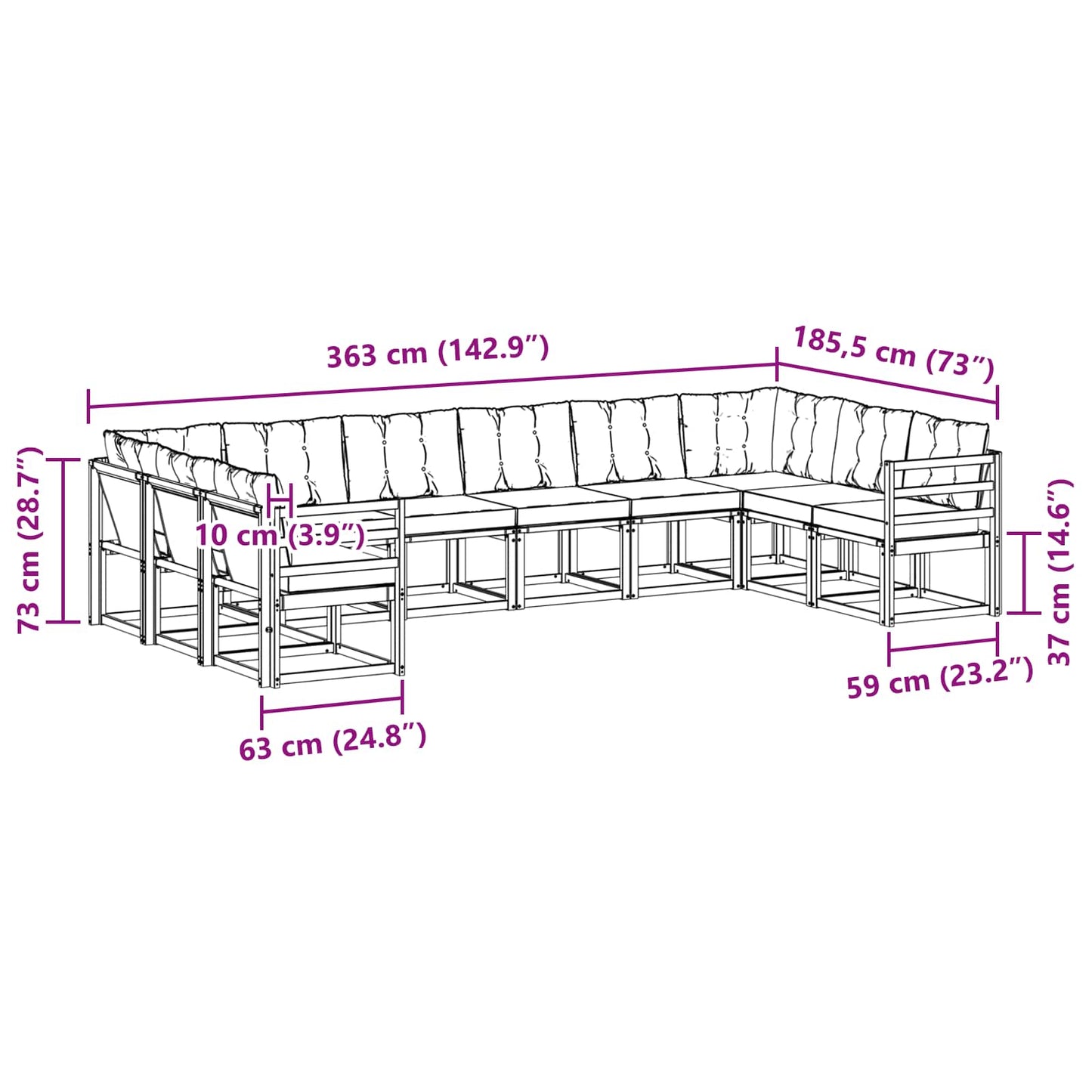 Outdoor-Sofagarnitur 10 stk. Natur und Creme