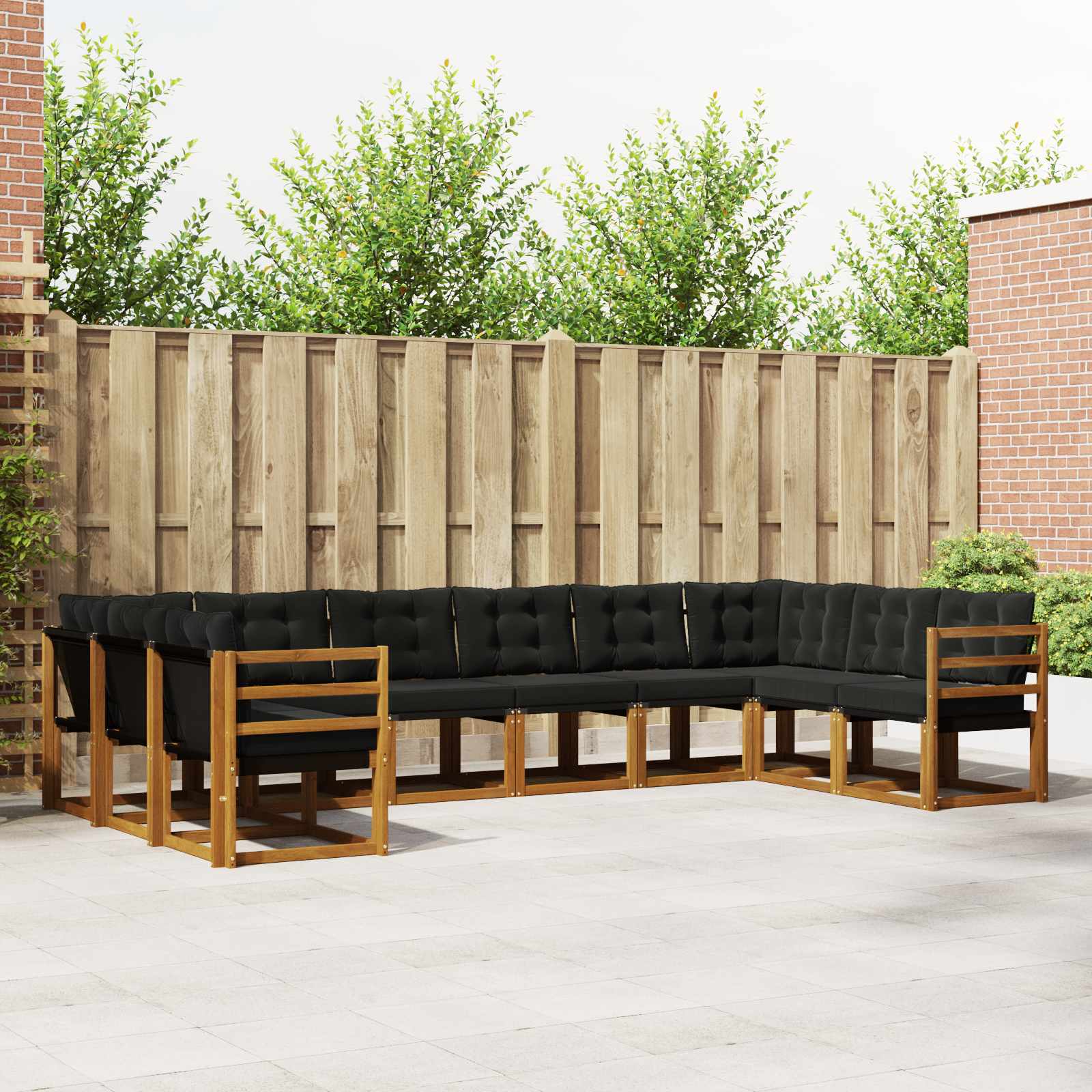 Outdoor-Sofagarnitur mit Kissen 10 pcs Natürlich und Schwarz