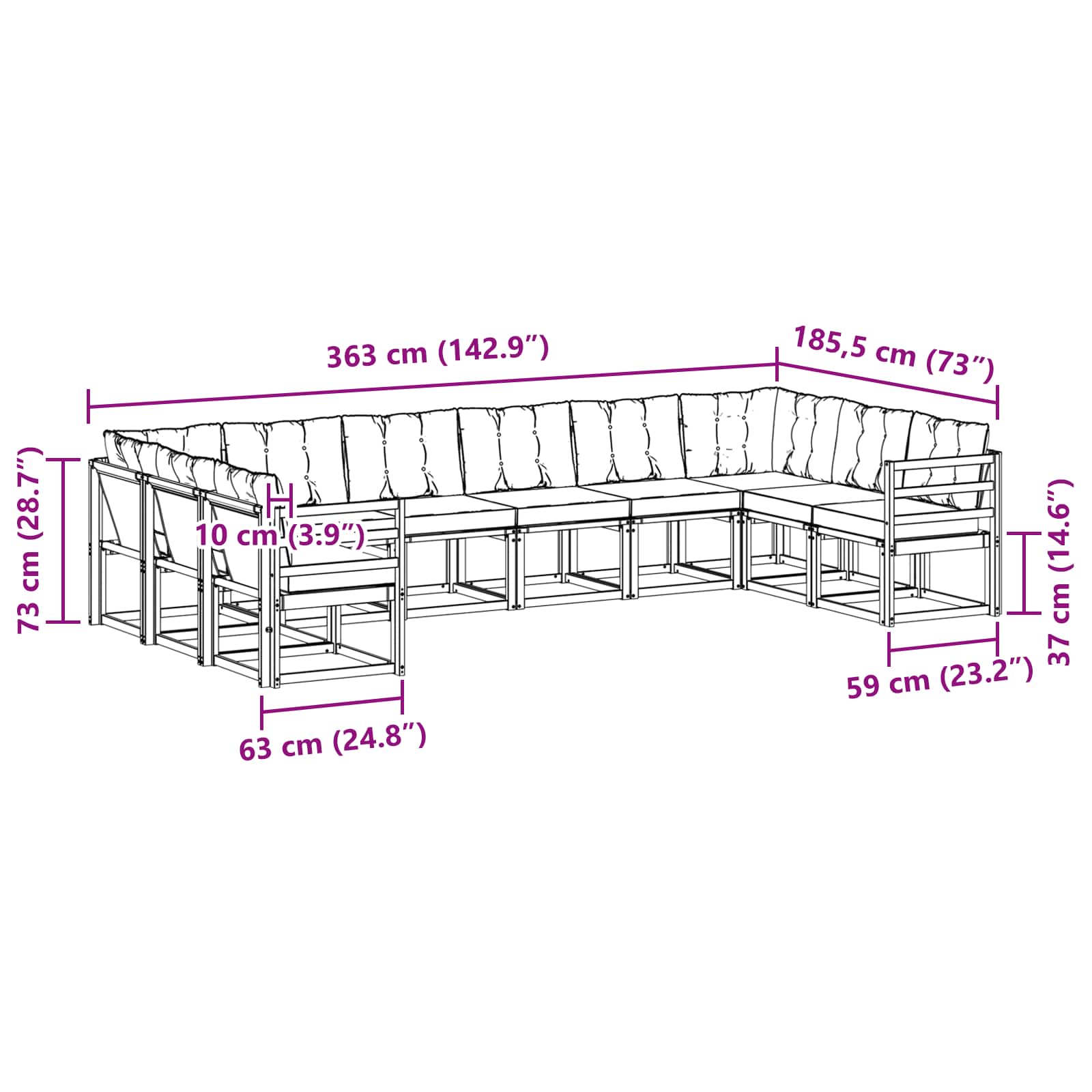 Outdoor-Sofagarnitur 10 stk. Natur und Beige