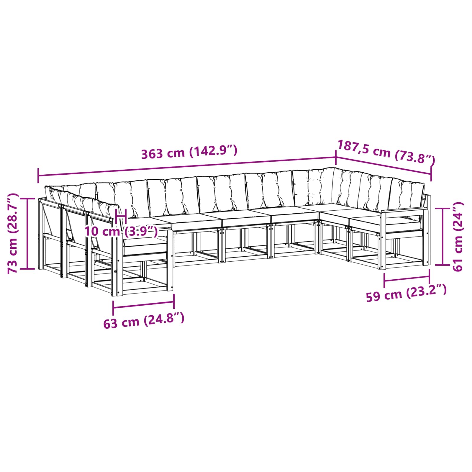 Outdoor-Sofagarnitur 10 stk. Natur und Beige