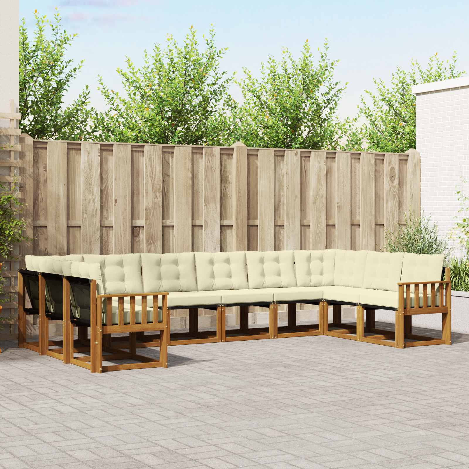 Outdoor-Sofagarnitur mit Kissen 10 pcs Natur und Creme