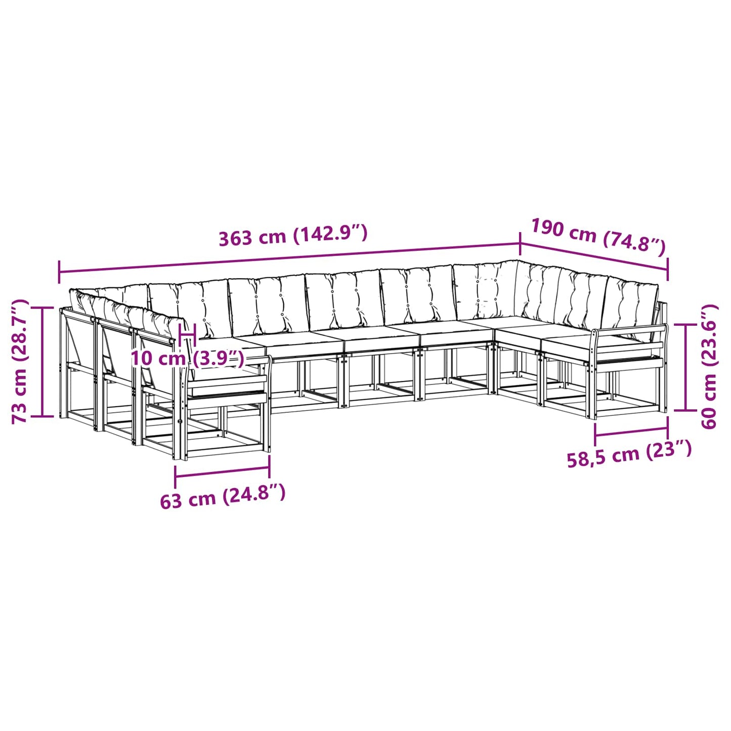 Outdoor-Sofagarnitur 10 stk. Natur und Beige