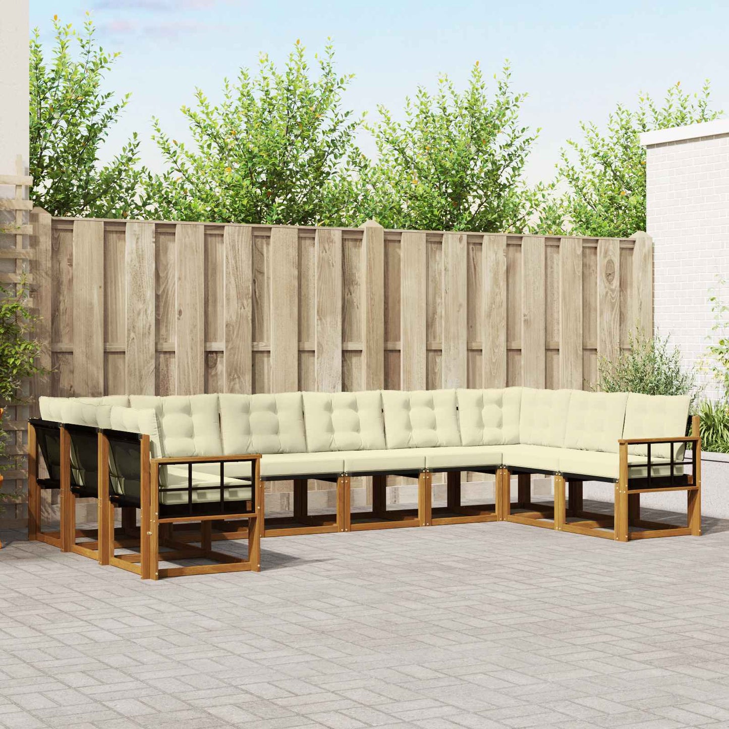 Outdoor-Sofagarnitur mit Kissen 10 pcs Natur und Creme