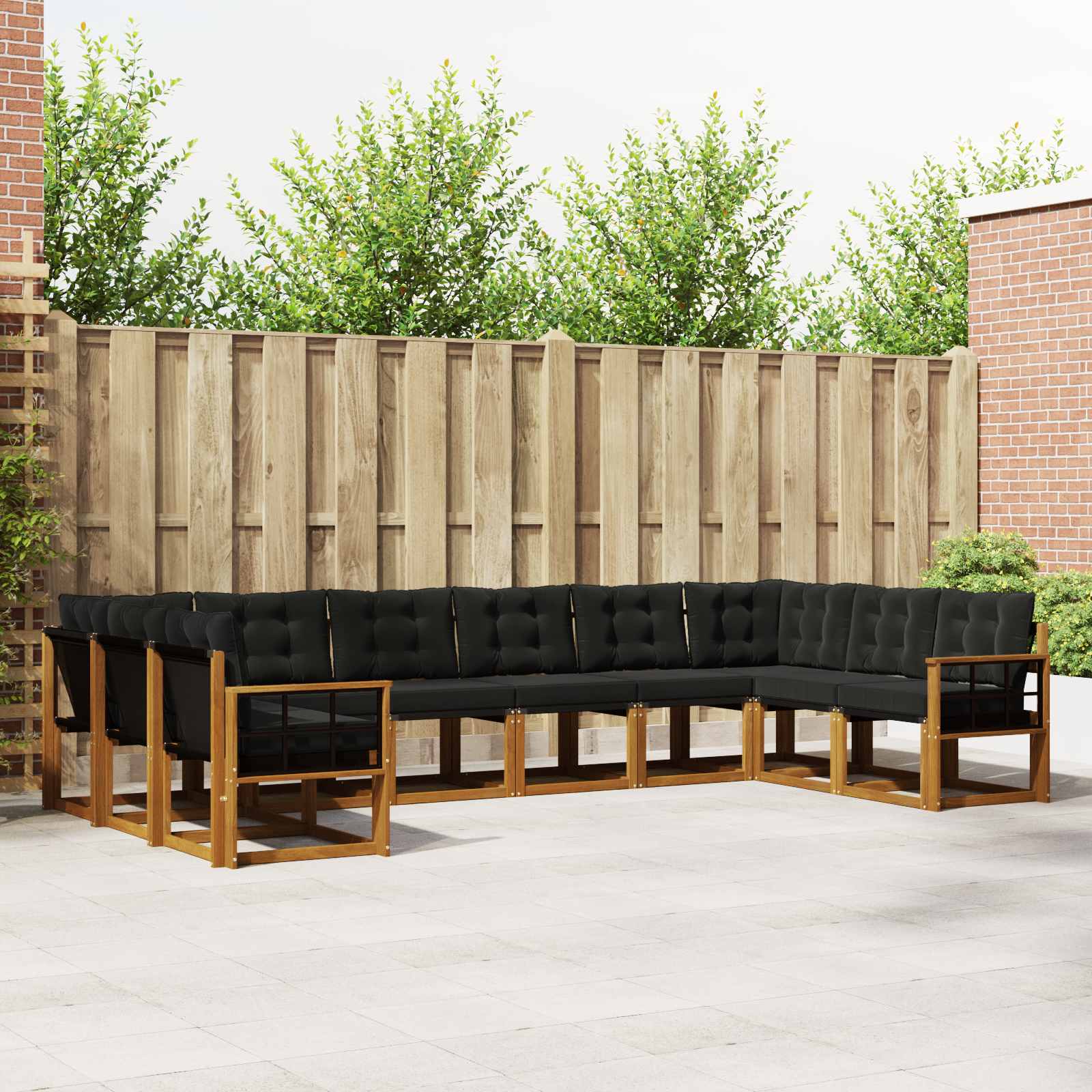 Outdoor-Sofagarnitur 10 stk. Natürlich und Schwarz