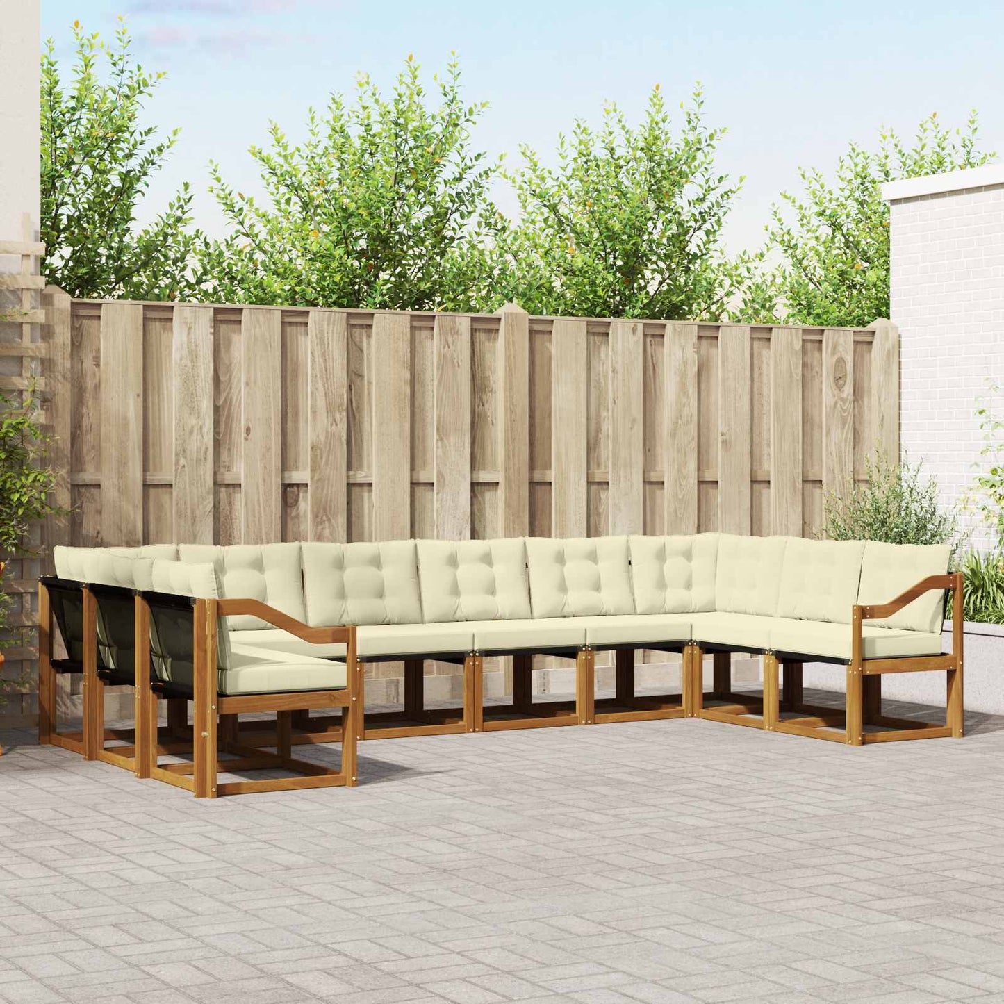Outdoor-Sofagarnitur mit Kissen 10 pcs Natur und Creme
