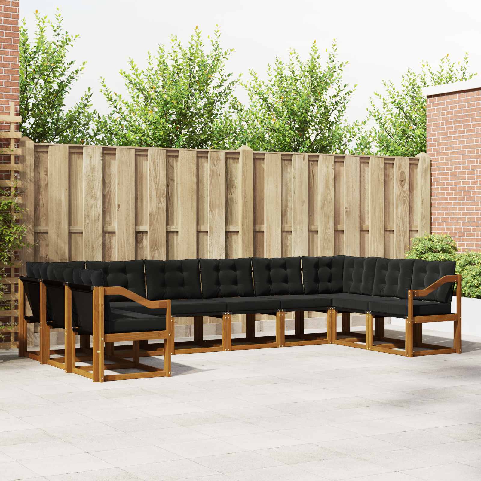 Outdoor-Sofagarnitur 10 stk. Natürlich und Schwarz