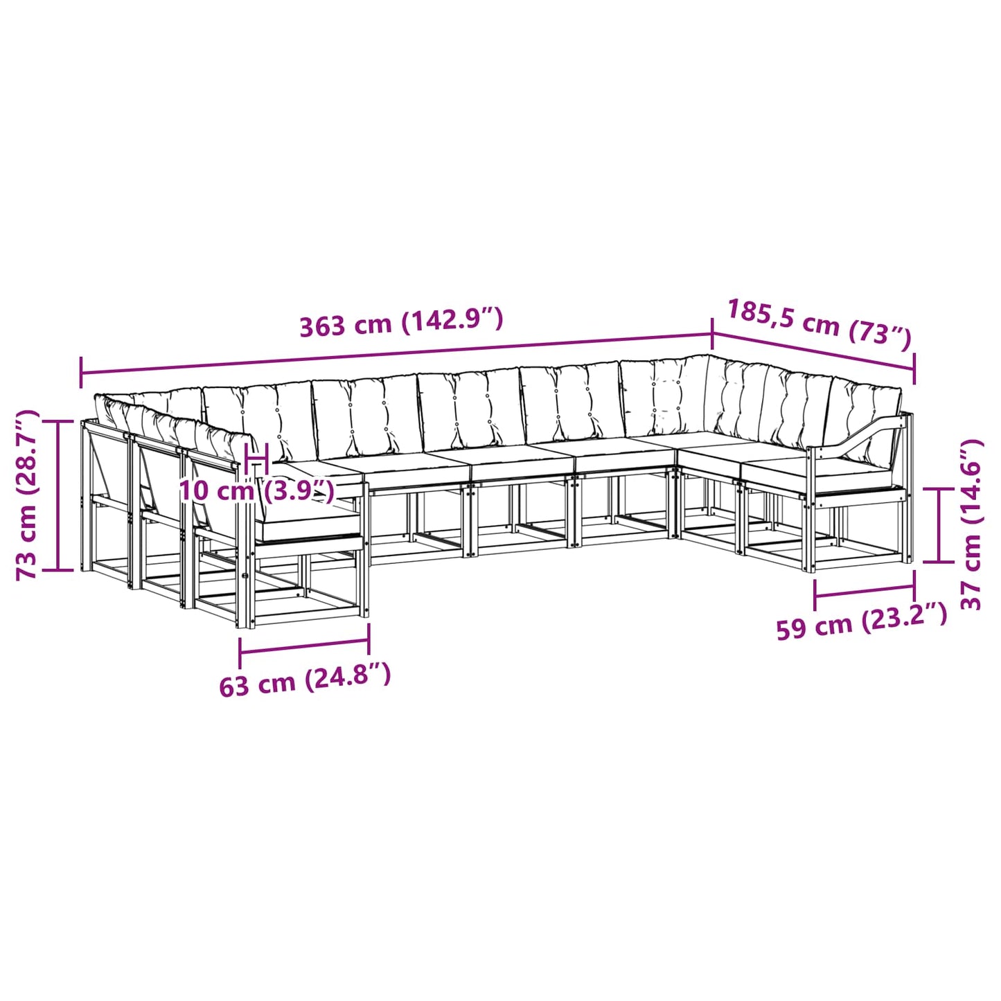 Outdoor-Sofagarnitur 10 stk. Natur und Beige