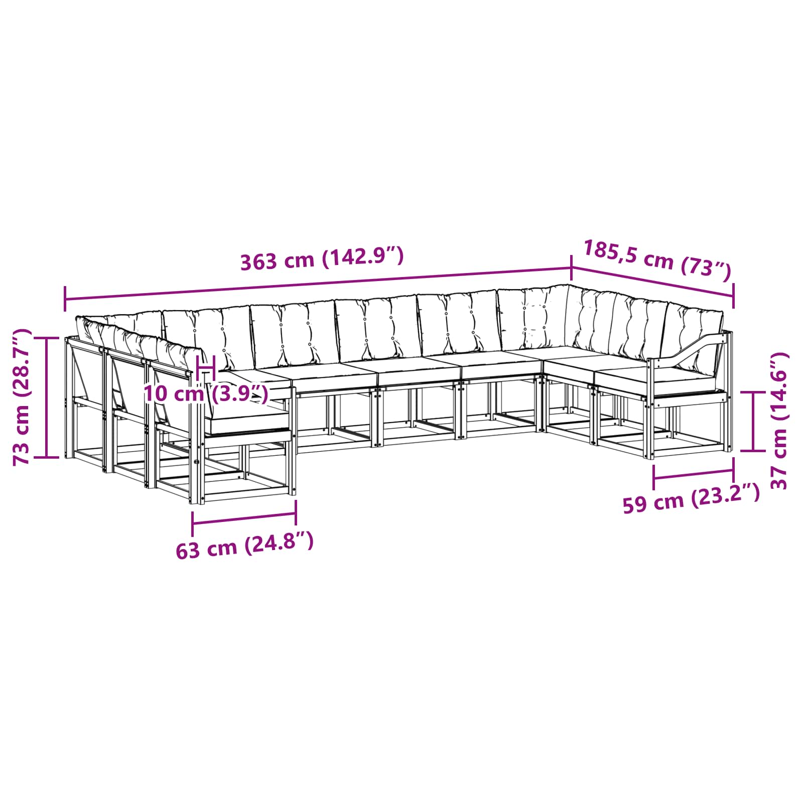 Outdoor-Sofagarnitur 10 stk. Natur und Beige