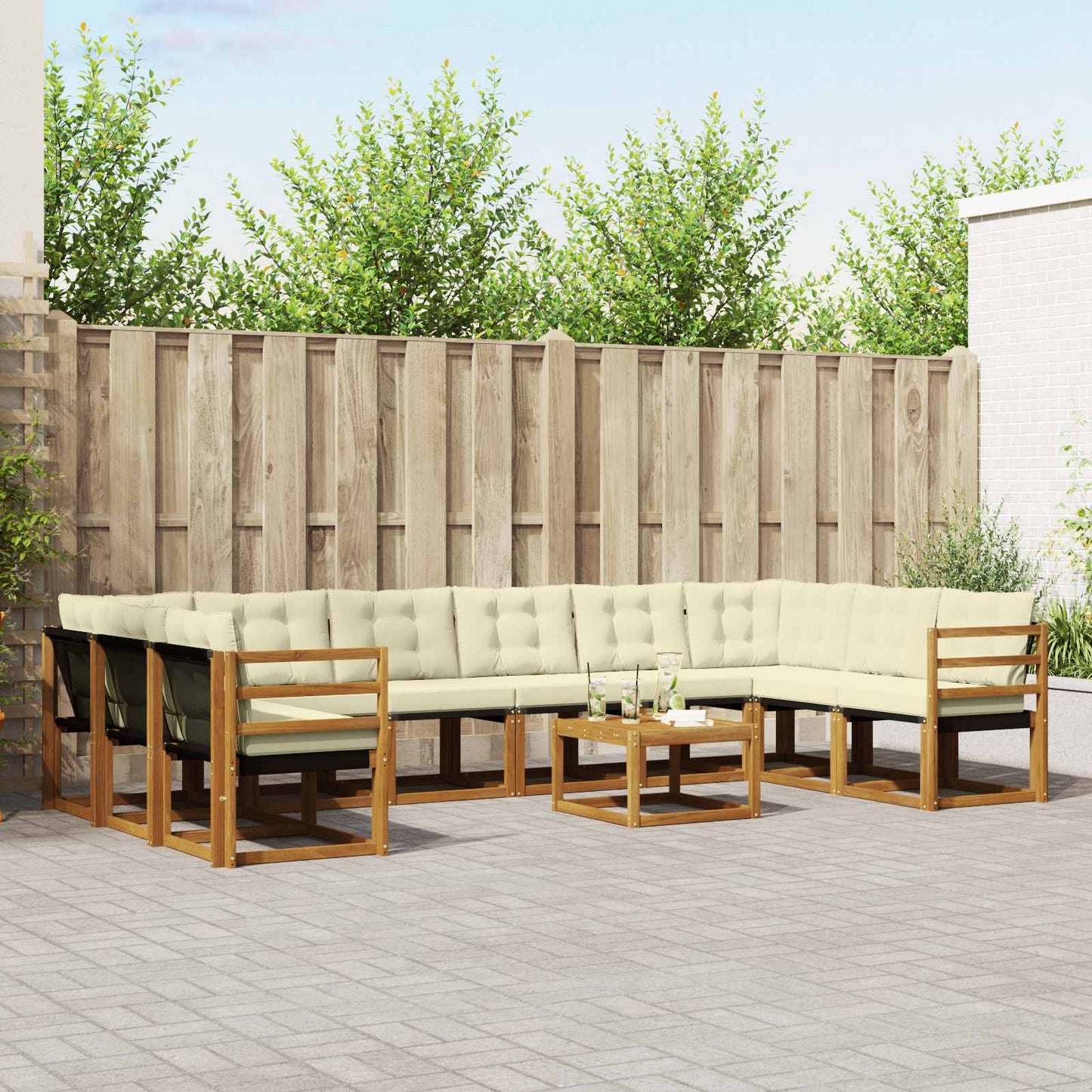 Outdoor-Sofagarnitur 11 stk. Natur und Creme