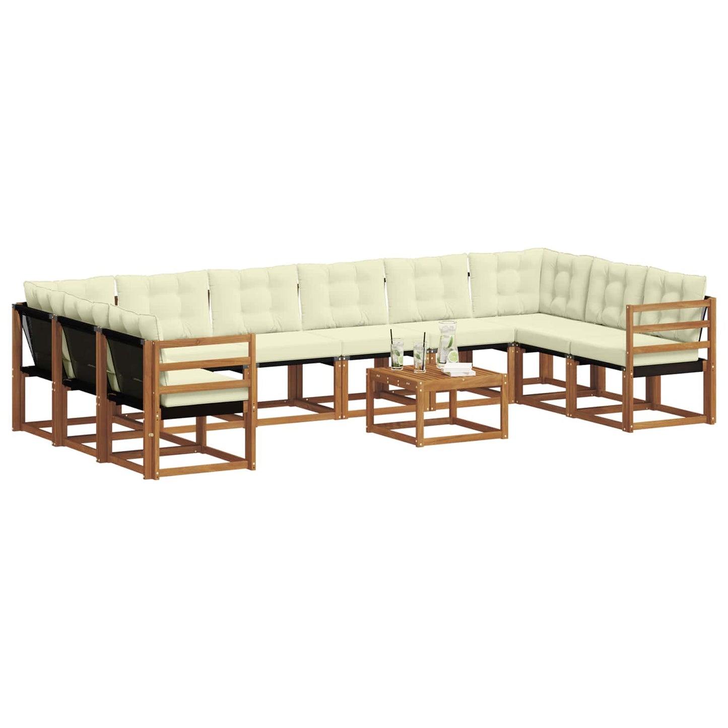 Outdoor-Sofagarnitur 11 stk. Natur und Creme