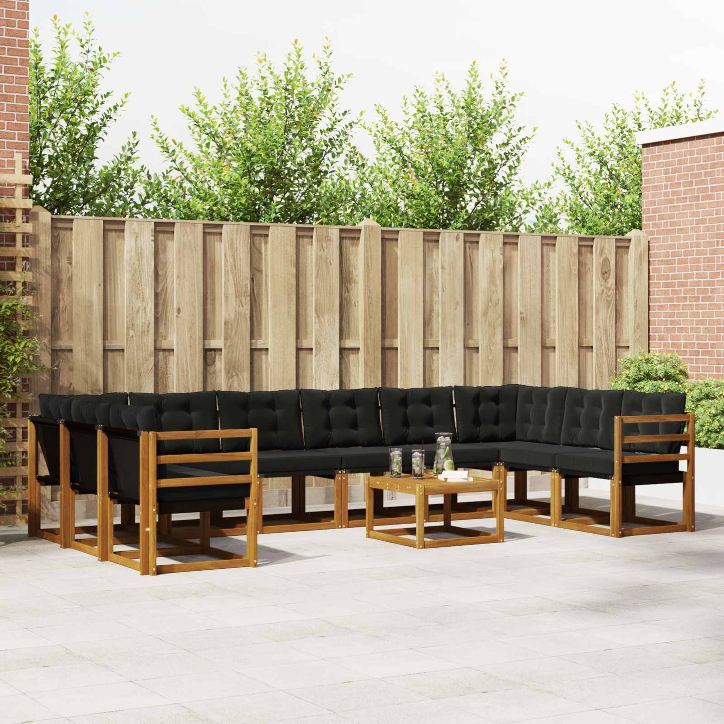 Outdoor-Sofagarnitur 11 stk. Natürlich und Schwarz