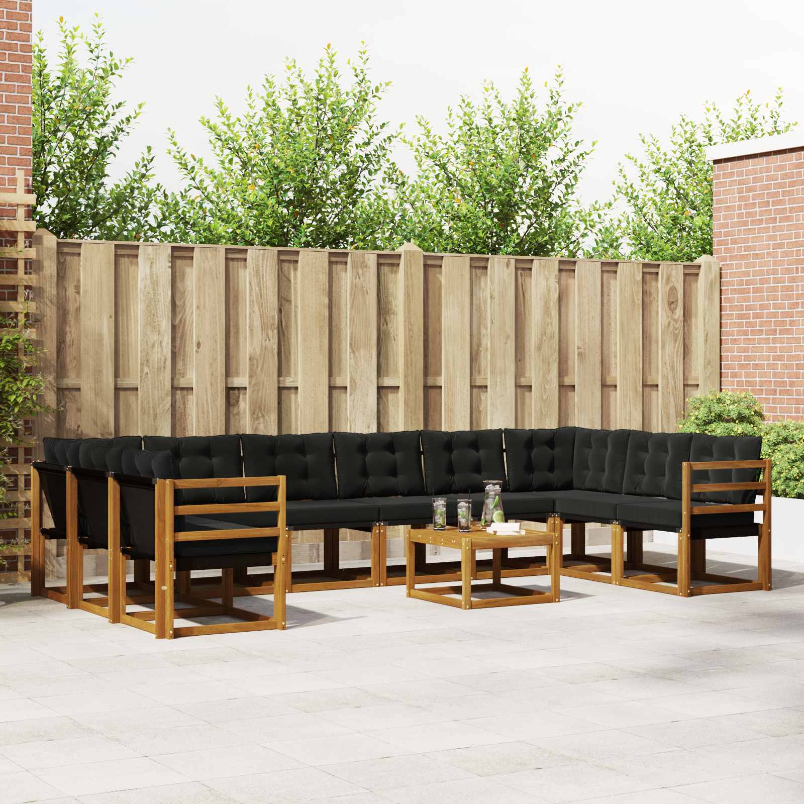 Outdoor-Sofagarnitur 11 stk. Natürlich und Schwarz