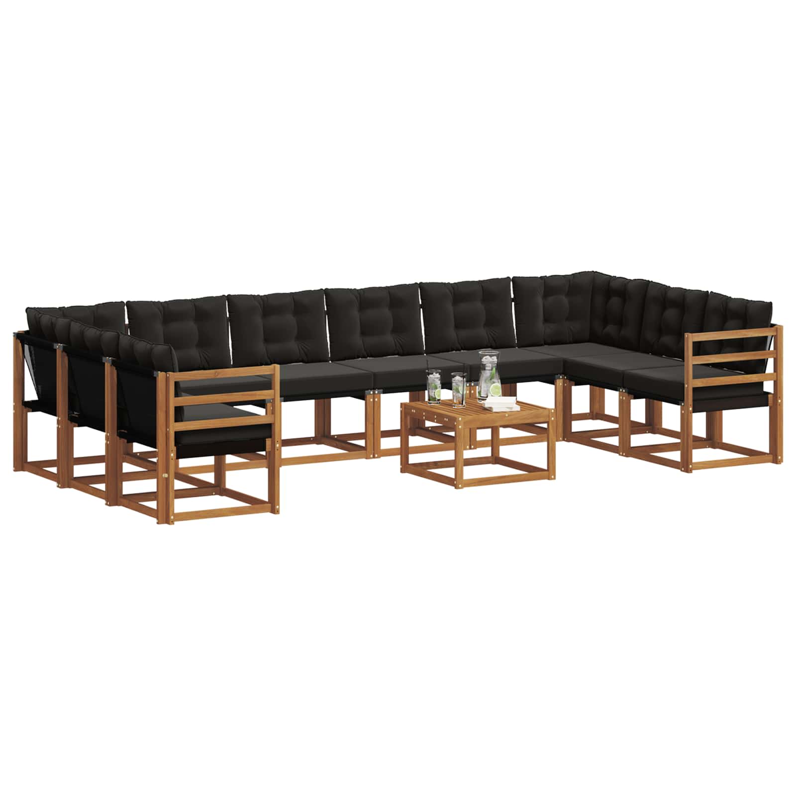 Outdoor-Sofagarnitur 11 stk. Natürlich und Schwarz