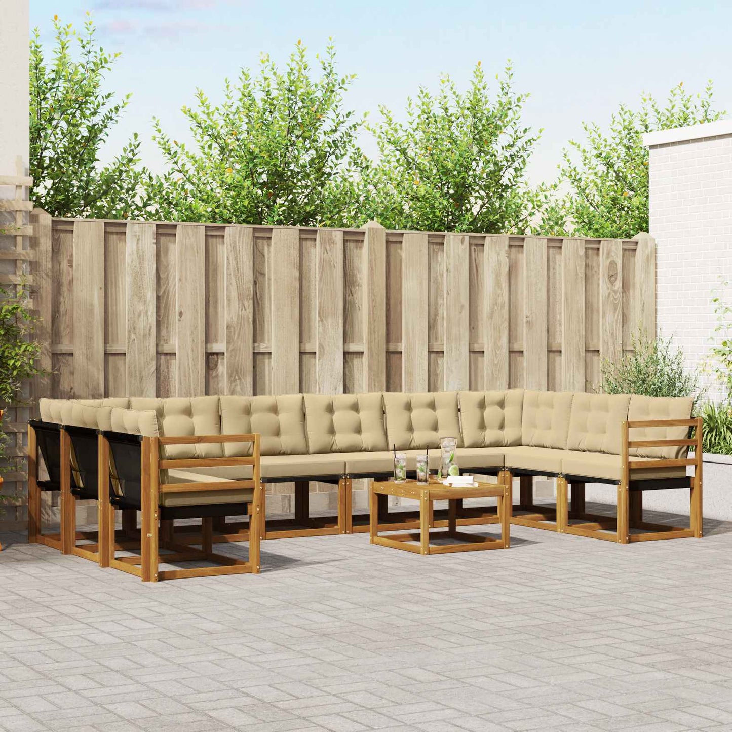 Outdoor-Sofagarnitur mit Kissen 11 pcs Natur und Beige
