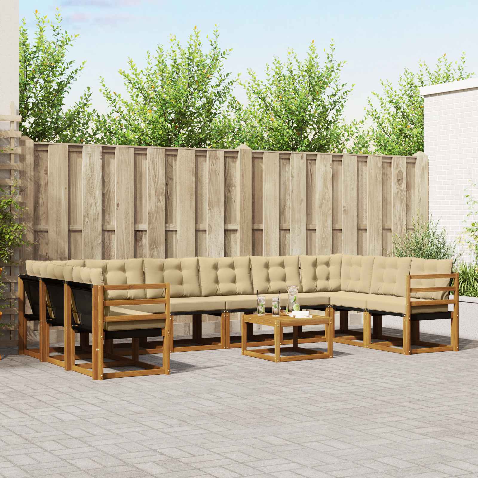 Outdoor-Sofagarnitur mit Kissen 11 pcs Natur und Beige