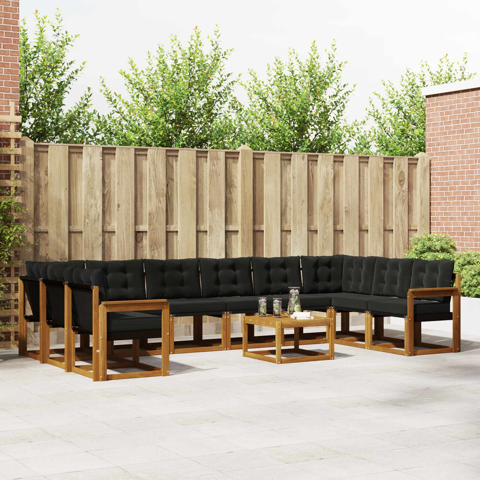 Outdoor-Sofagarnitur mit Kissen 11 pcs Natürlich und Schwarz