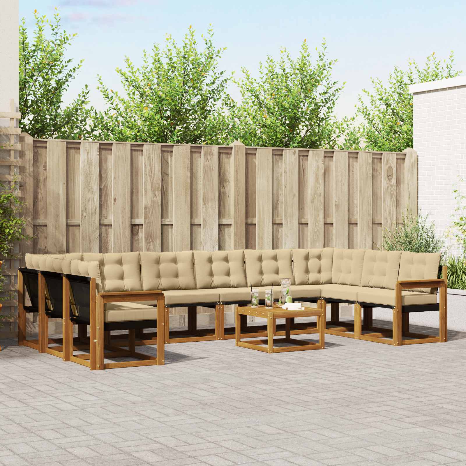 Outdoor-Sofagarnitur mit Kissen 11 pcs Natur und Beige