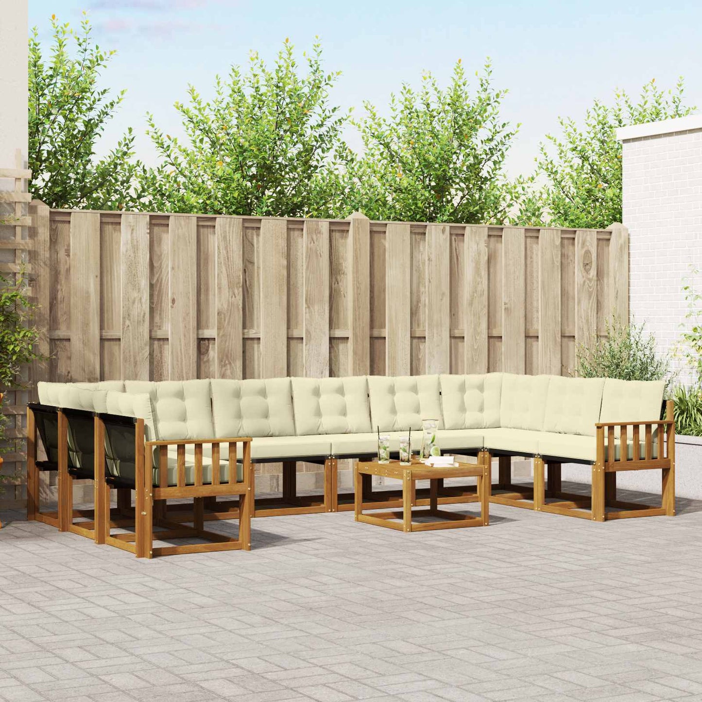 Outdoor-Sofagarnitur mit Kissen 11 pcs Natur und Creme