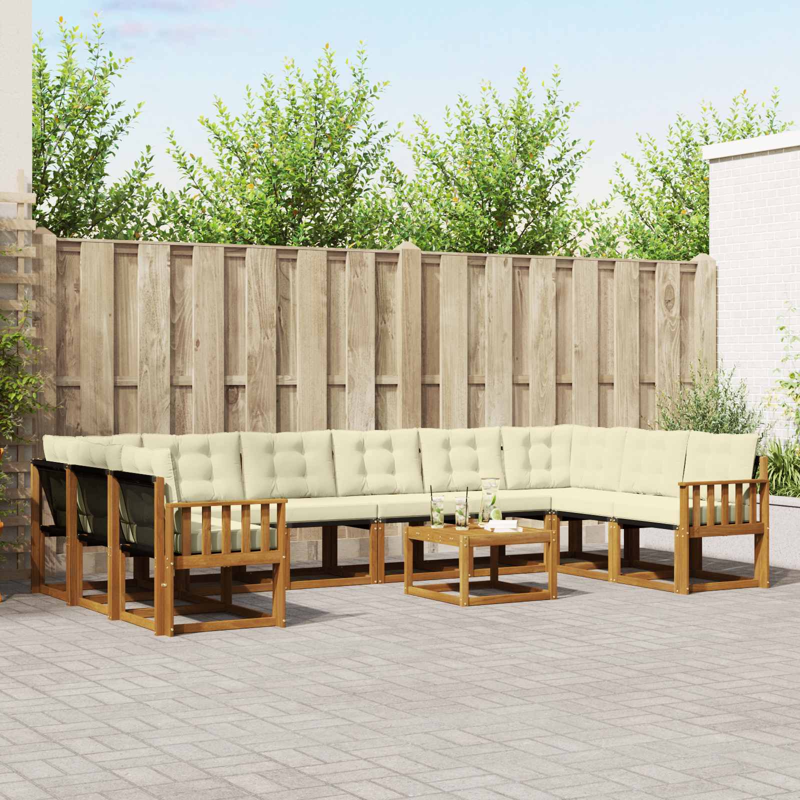 Outdoor-Sofagarnitur mit Kissen 11 pcs Natur und Creme