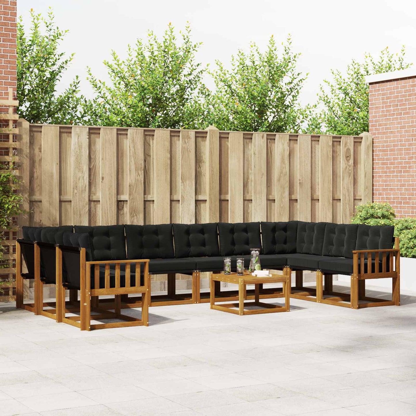 Outdoor-Sofagarnitur mit Kissen 11 pcs Natürlich und Schwarz