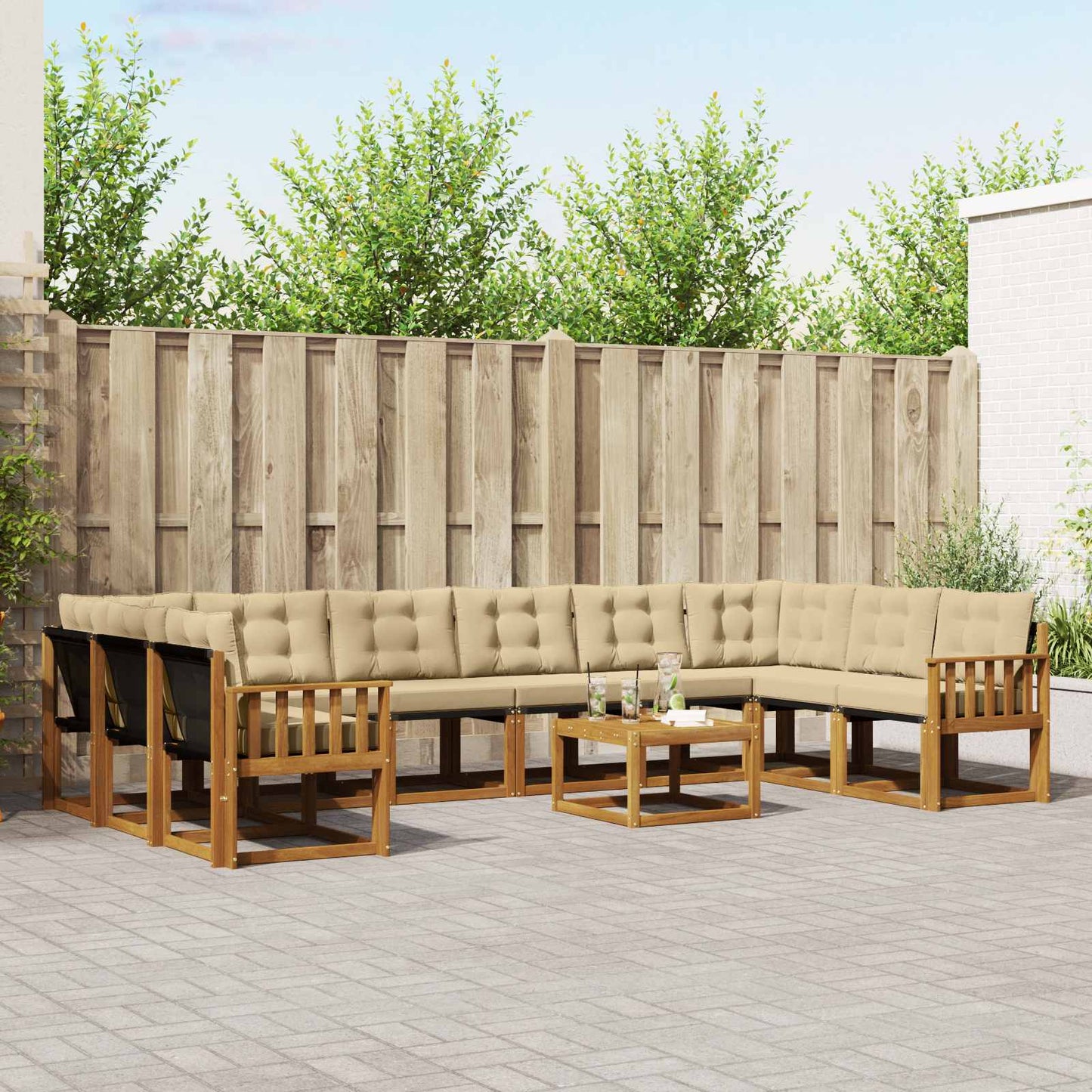 Outdoor-Sofagarnitur 11 stk. Natur und Beige