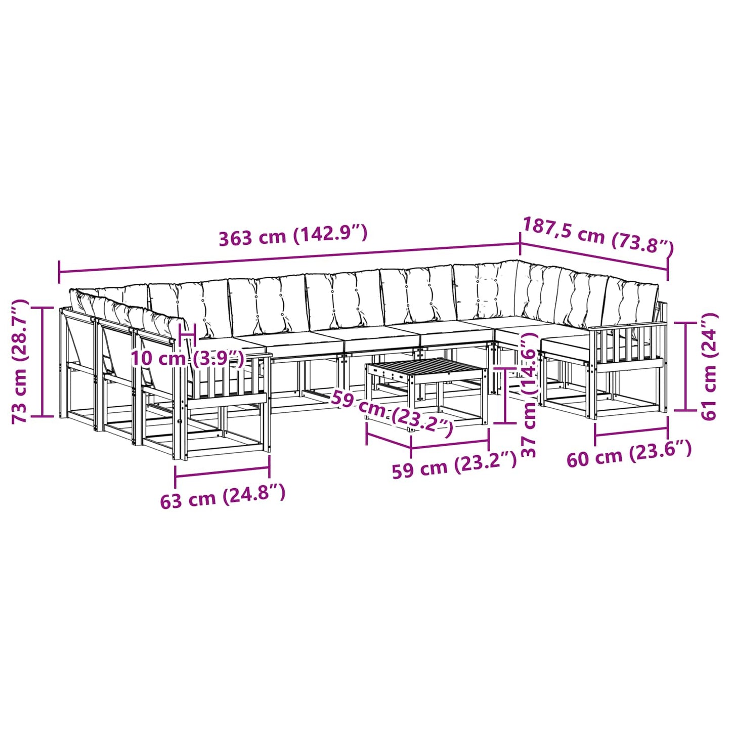 Outdoor-Sofagarnitur 11 stk. Natur und Beige