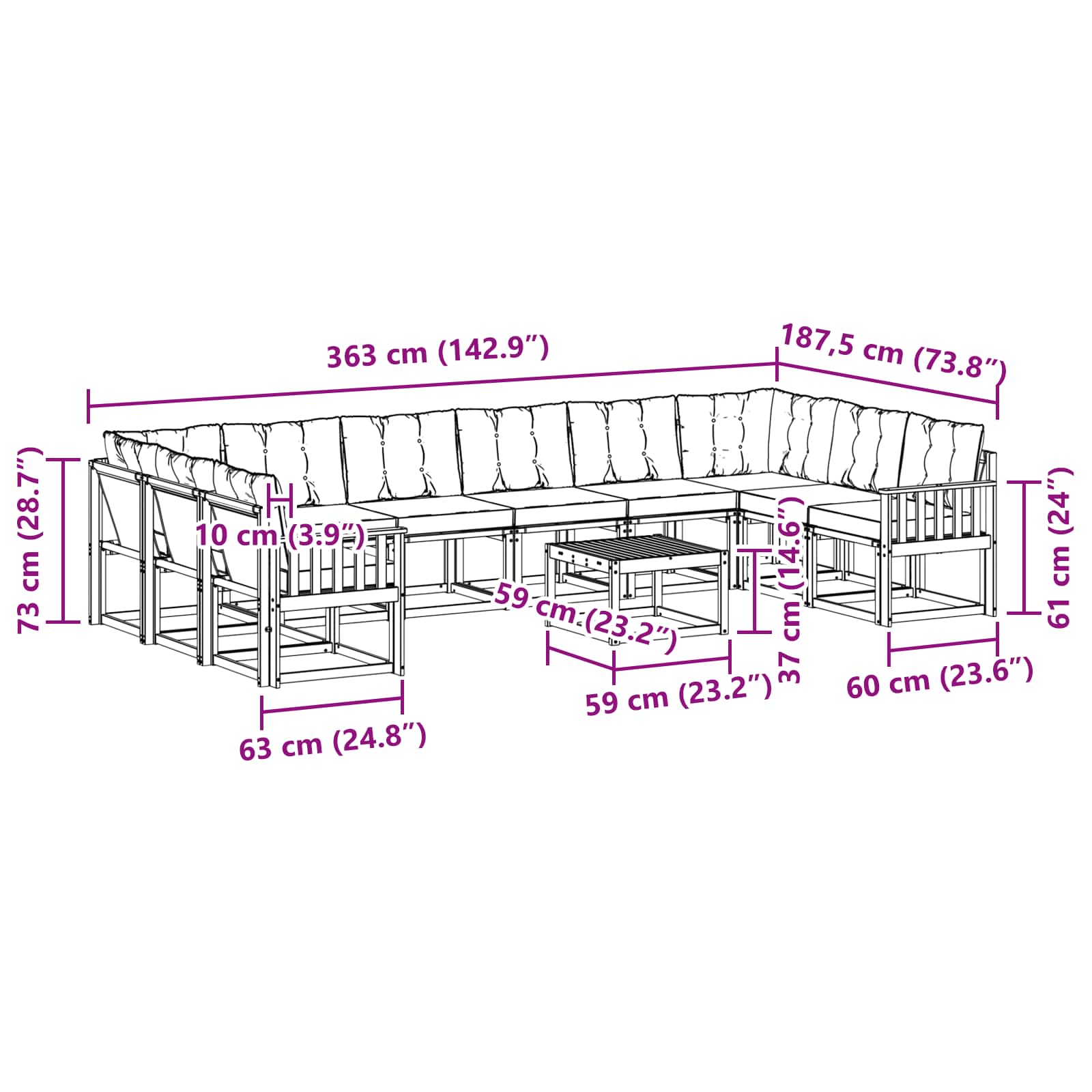 Outdoor-Sofagarnitur 11 stk. Natur und Beige