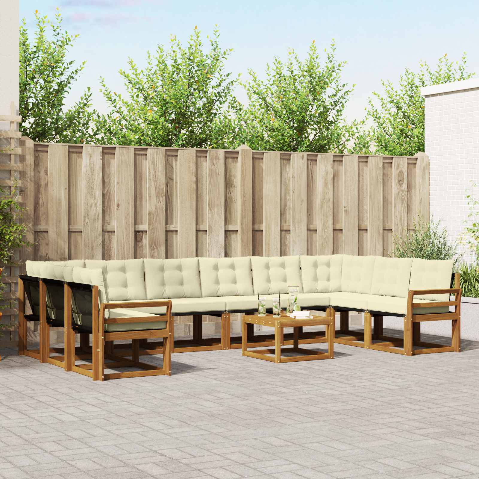 Outdoor-Sofagarnitur mit Kissen 11 pcs Natur und Creme