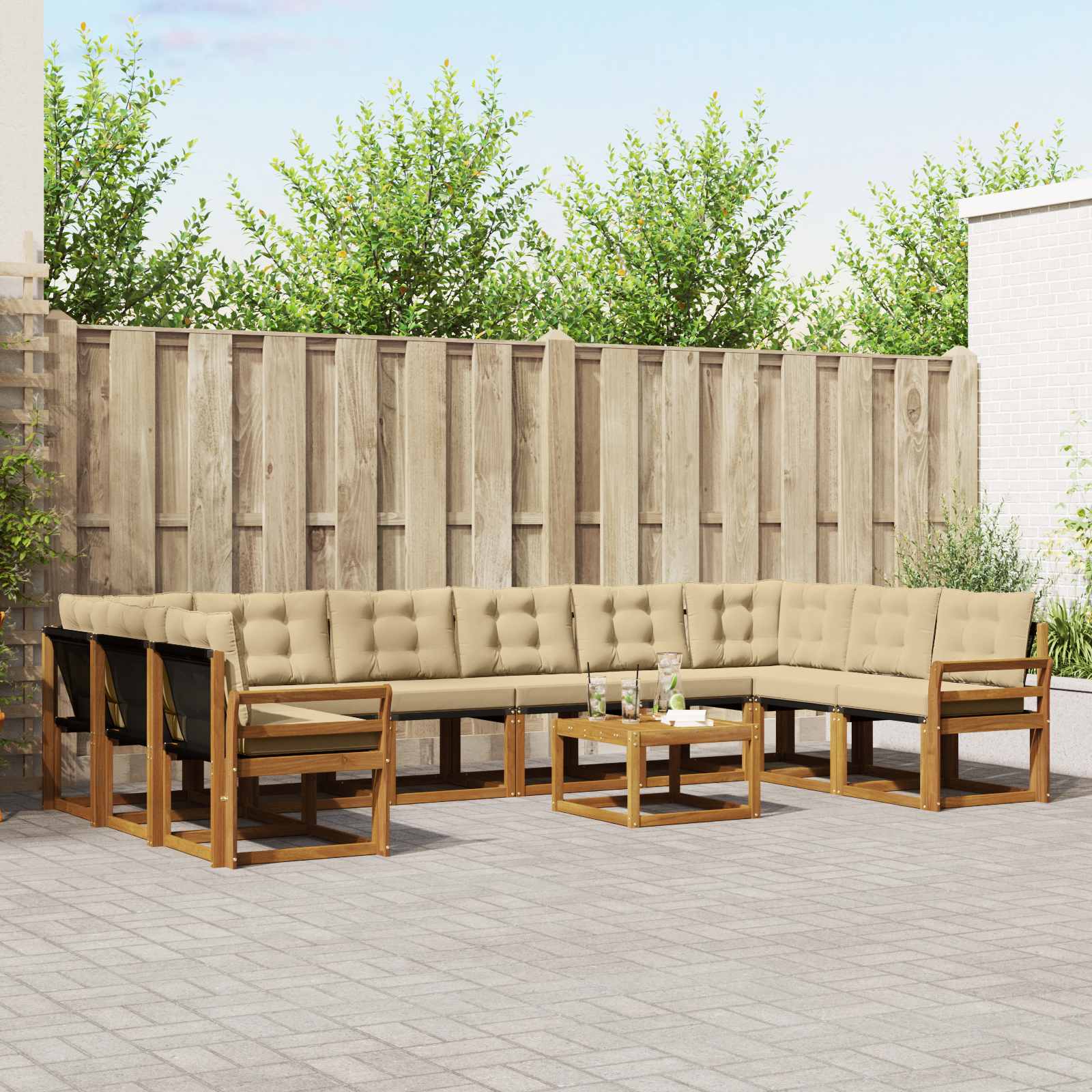 Outdoor-Sofagarnitur 11 stk. Natur und Beige