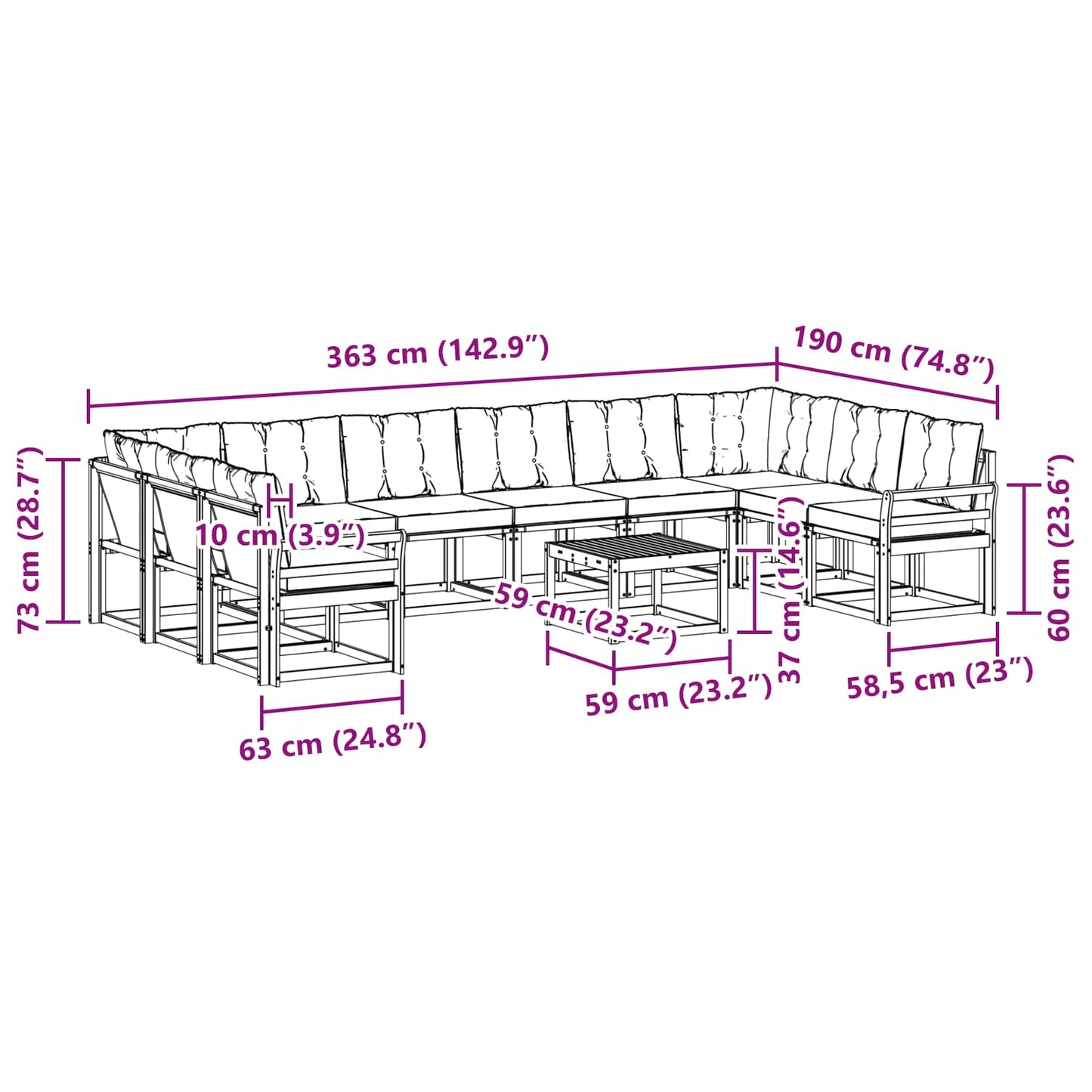 Outdoor-Sofagarnitur 11 stk. Natur und Beige