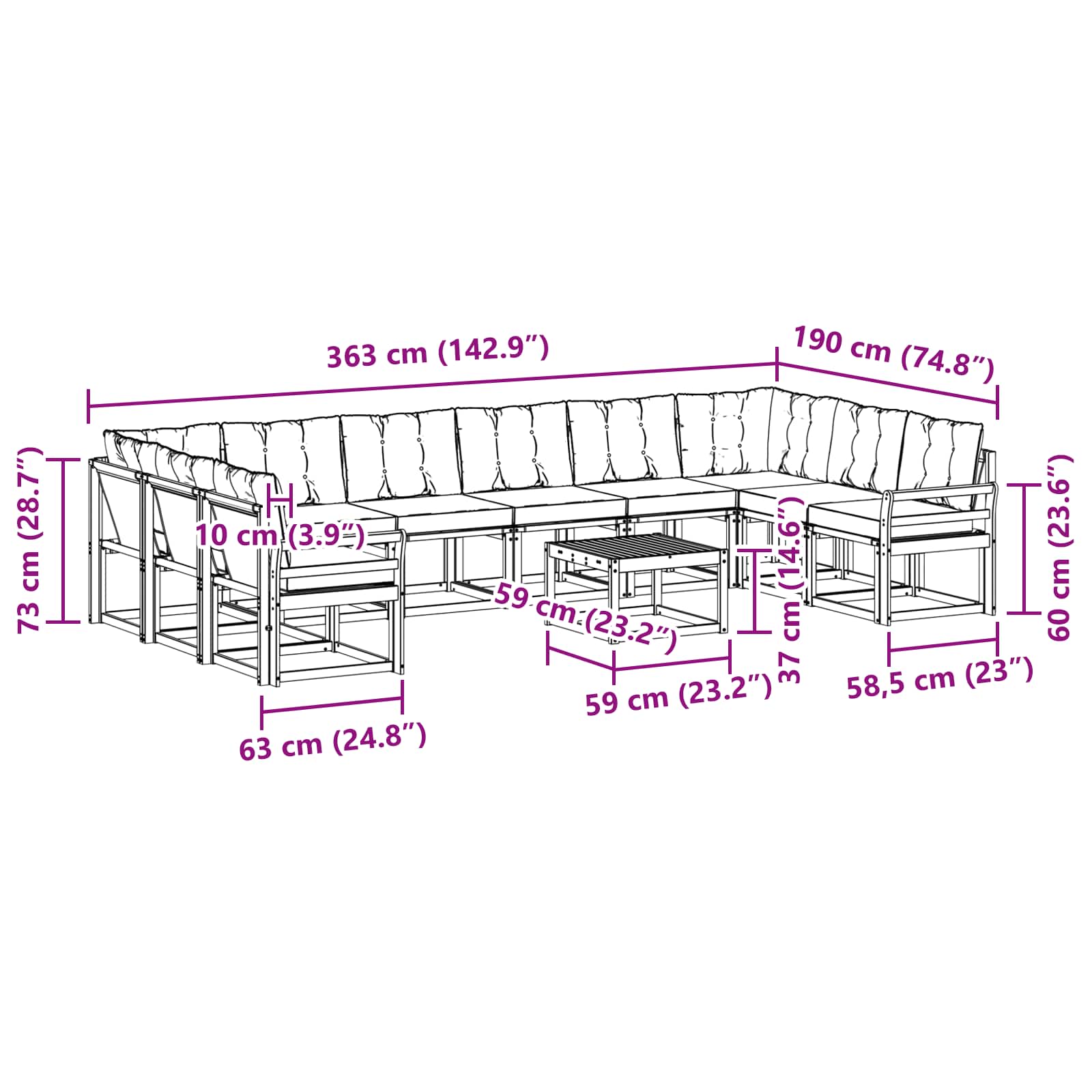Outdoor-Sofagarnitur 11 stk. Natur und Beige