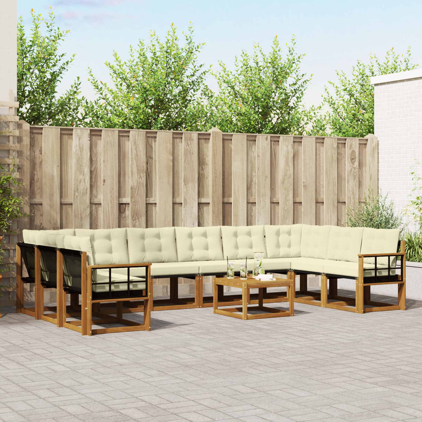 Outdoor-Sofagarnitur mit Kissen 11 pcs Natur und Creme